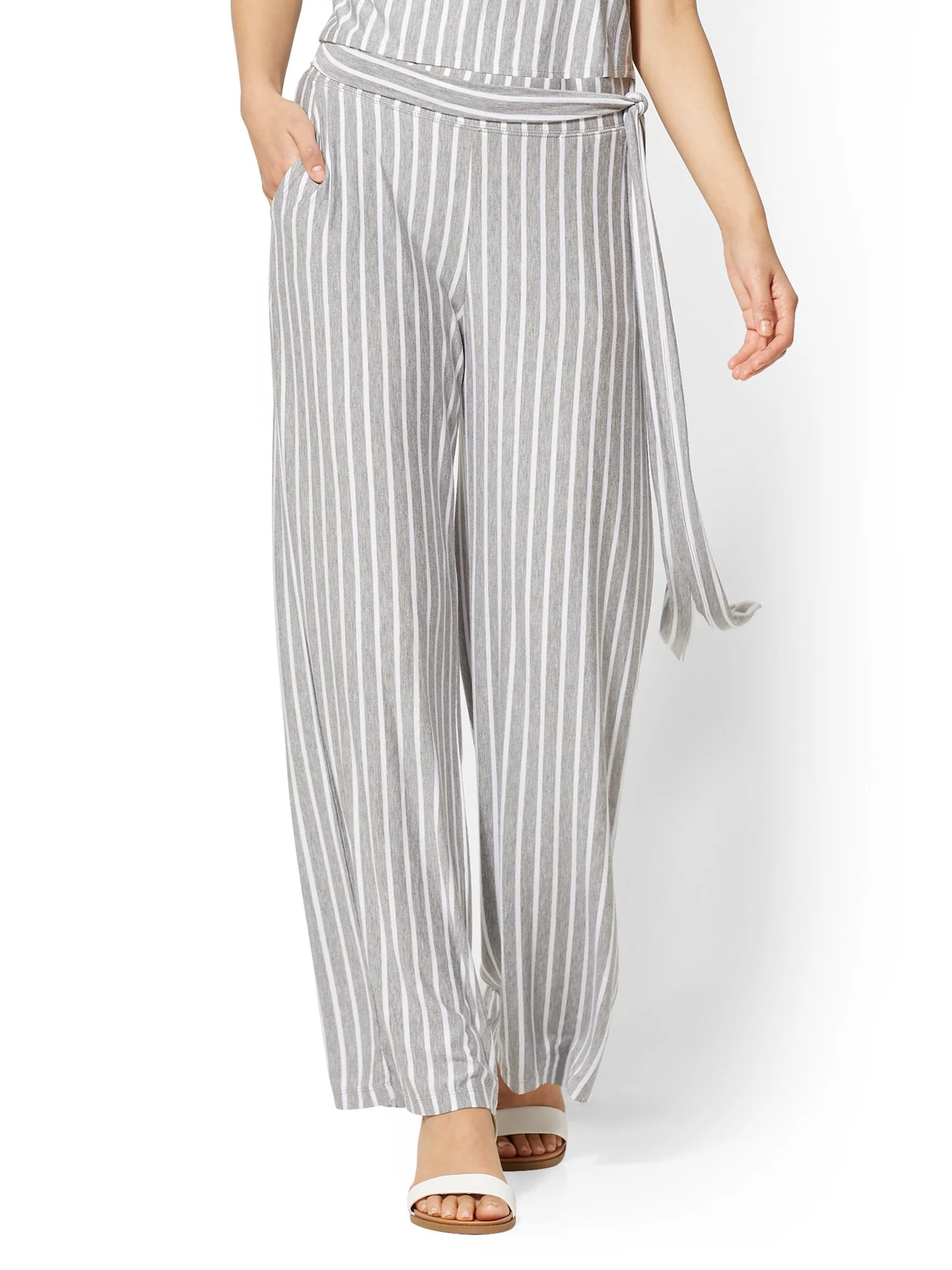 Striped Wide-Leg Pull-On Pant