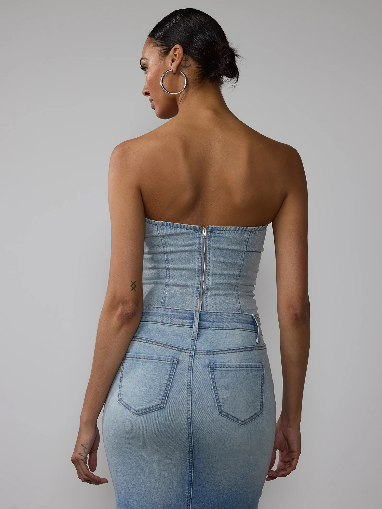 Strapless Foil Coat Denim Corset Top - Image 3