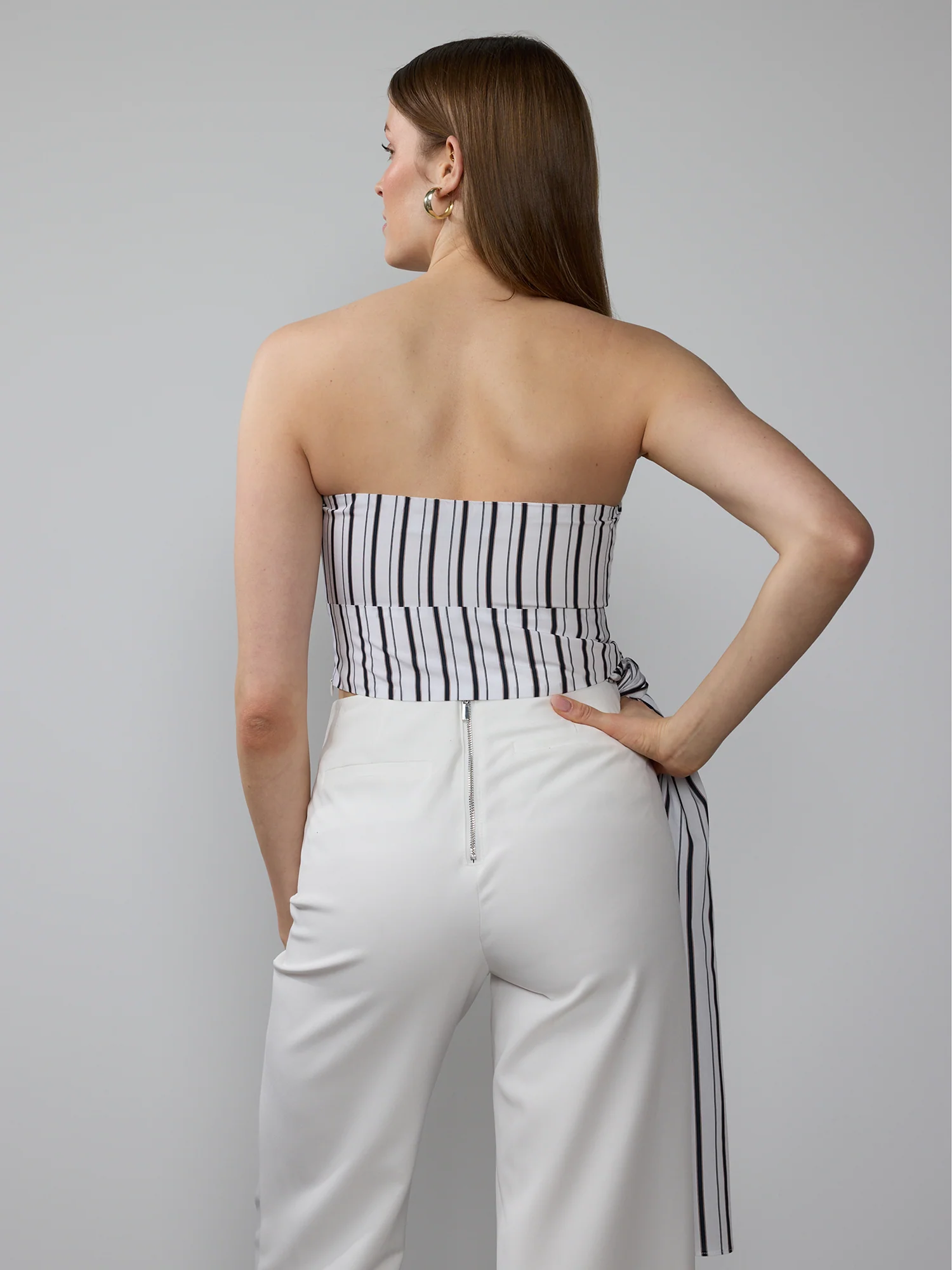 Strapless Stripe Tie Waist Top - Image 3