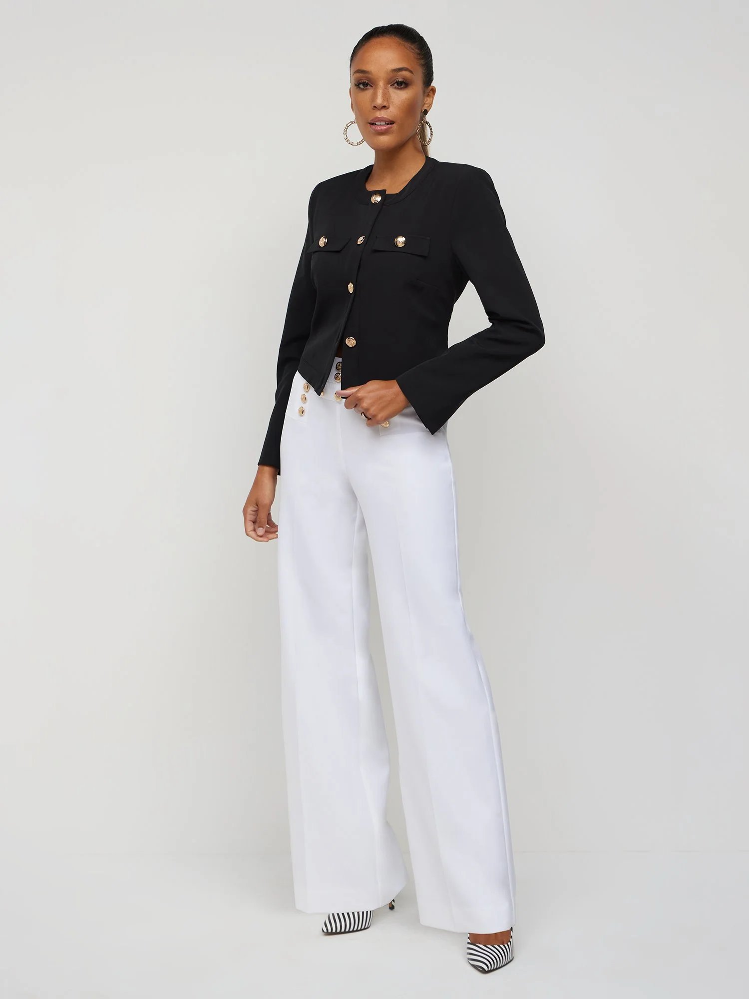 Super High-Waisted Button-Front Sailor Wide-Leg Pant