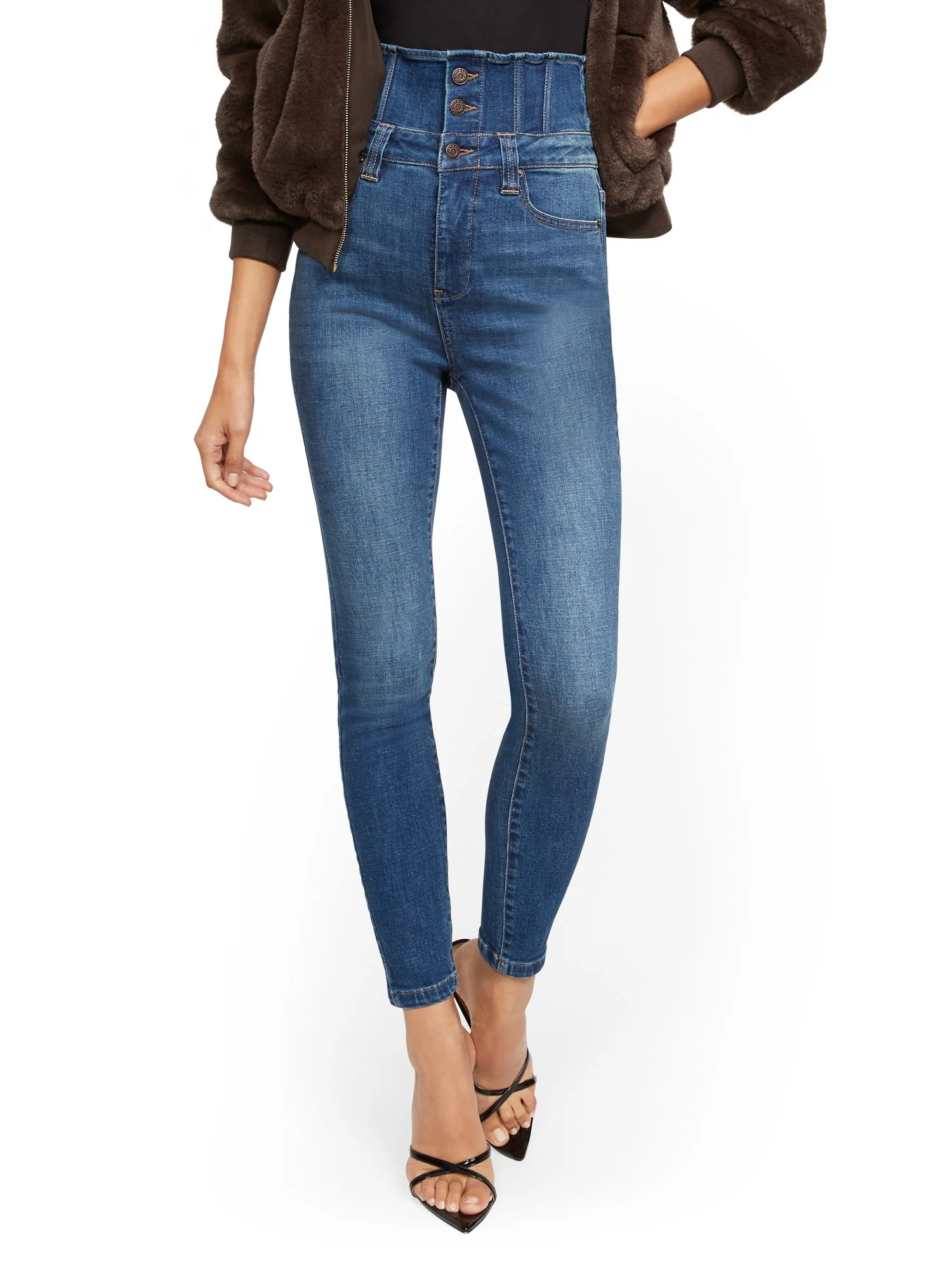 Super High-Waisted Corset Super-Skinny Ankle Jeans - Brilliant Blue - Image 2