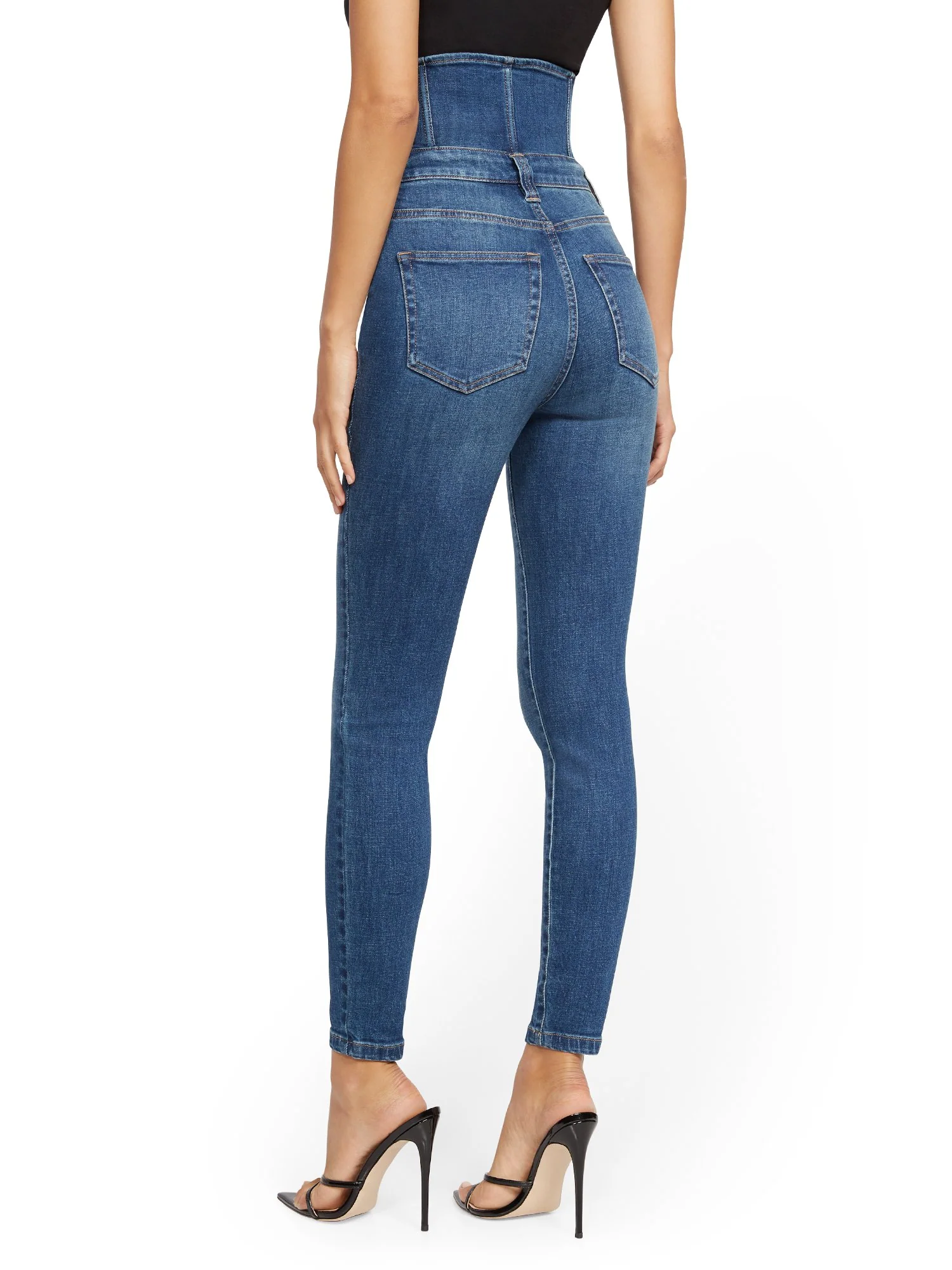Super High-Waisted Corset Super-Skinny Ankle Jeans - Brilliant Blue - Image 3