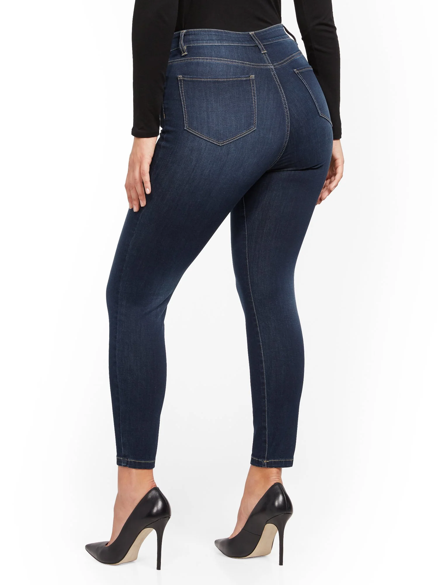 Super High-Waisted No-Gap Super-Skinny Jeans - Dark Blue - Image 10