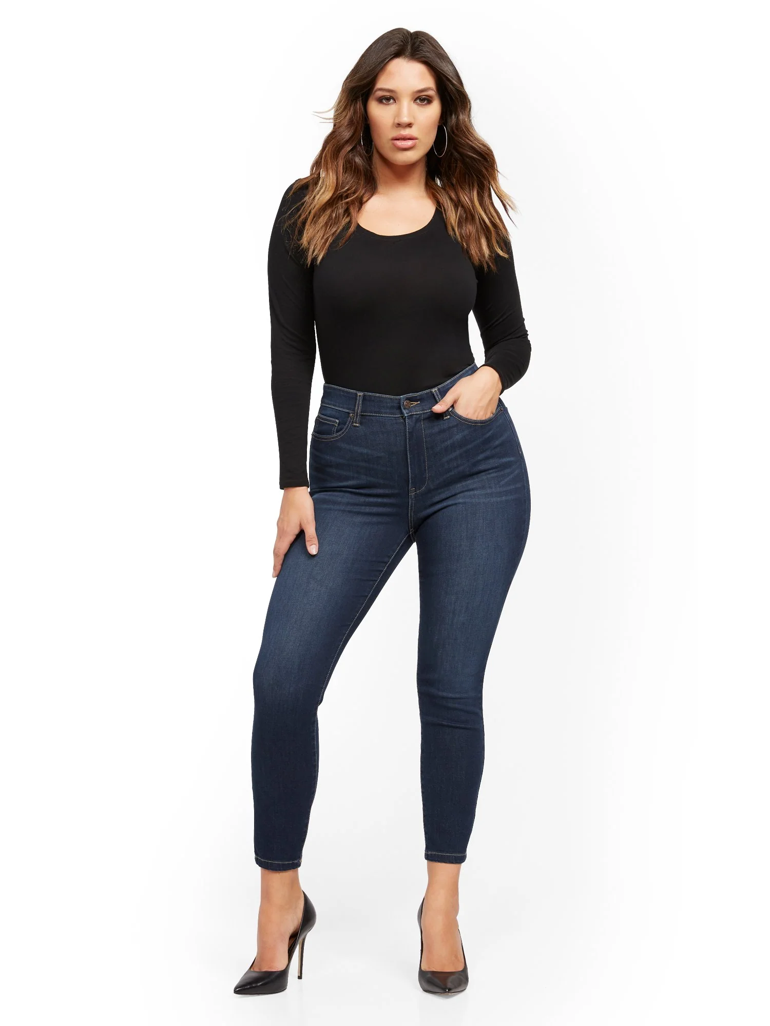Super High-Waisted No-Gap Super-Skinny Jeans - Dark Blue - Image 11