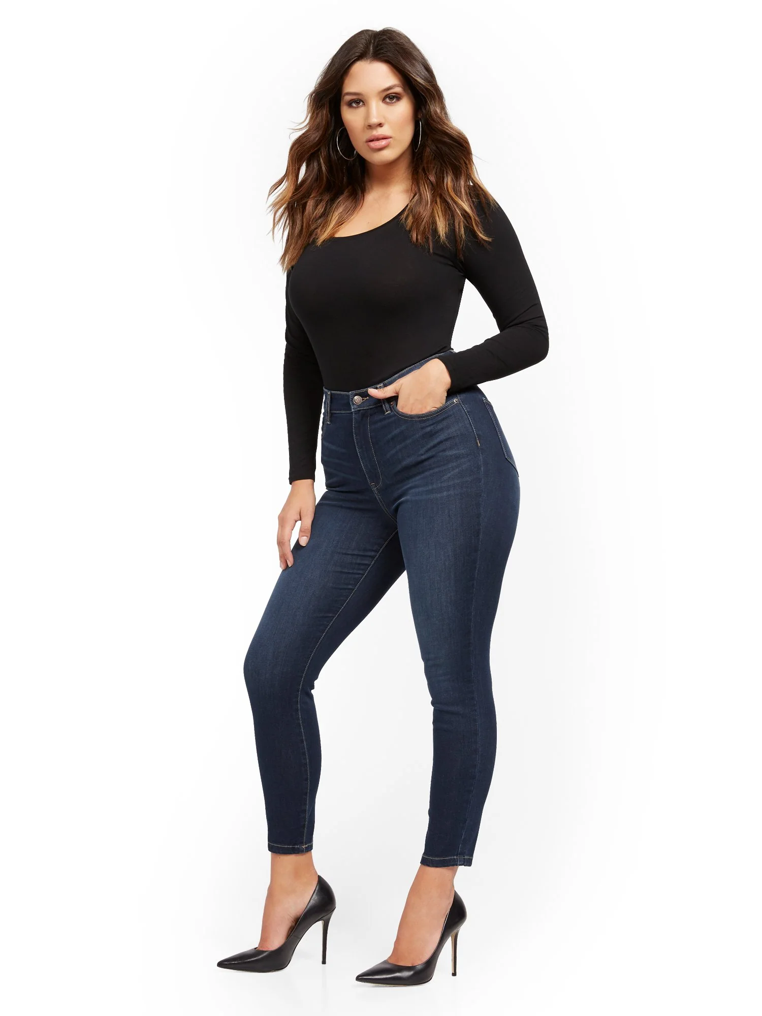 Super High-Waisted No-Gap Super-Skinny Jeans - Dark Blue - Image 12