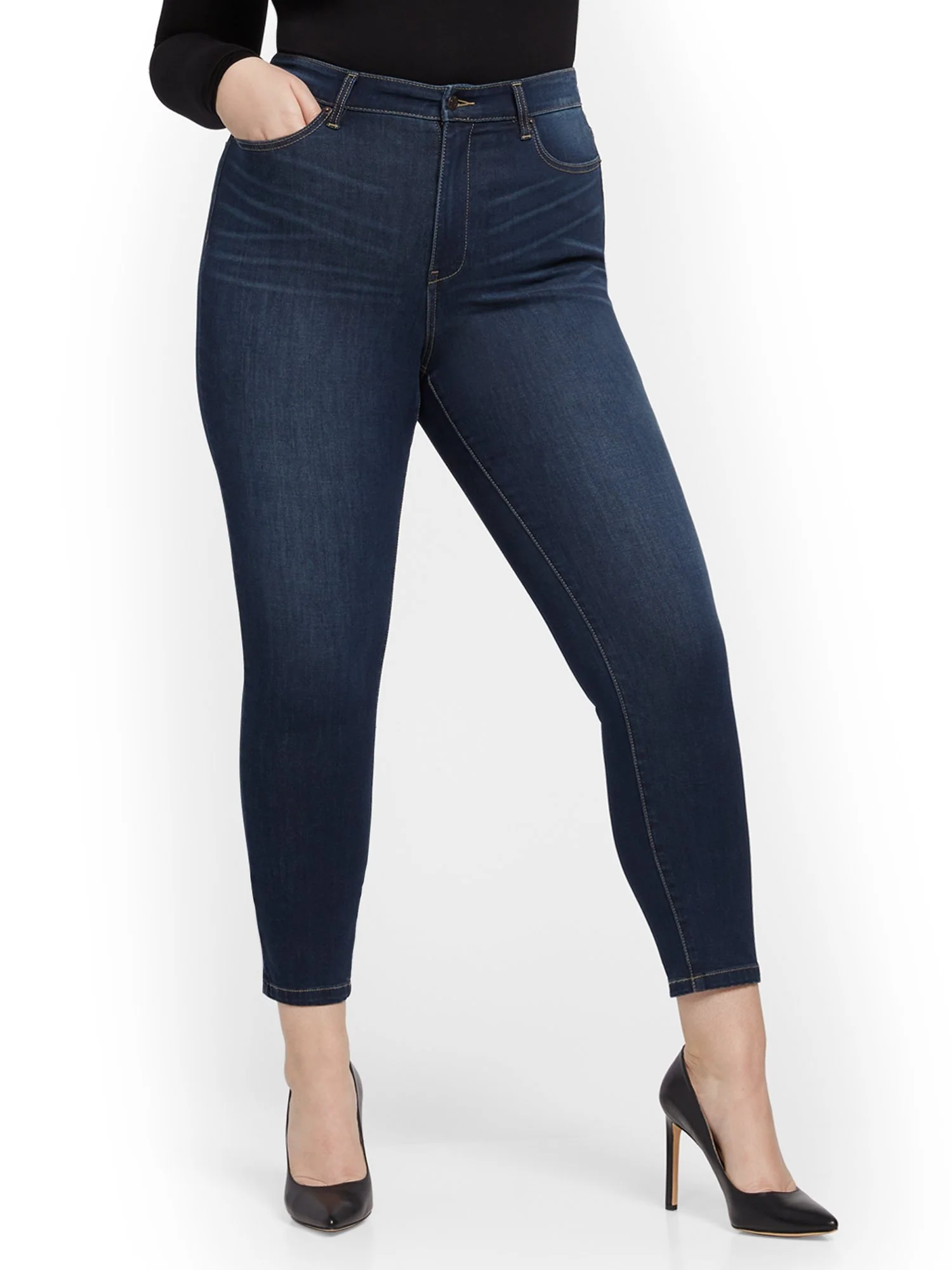 Super High-Waisted No-Gap Super-Skinny Jeans - Dark Blue - Image 14