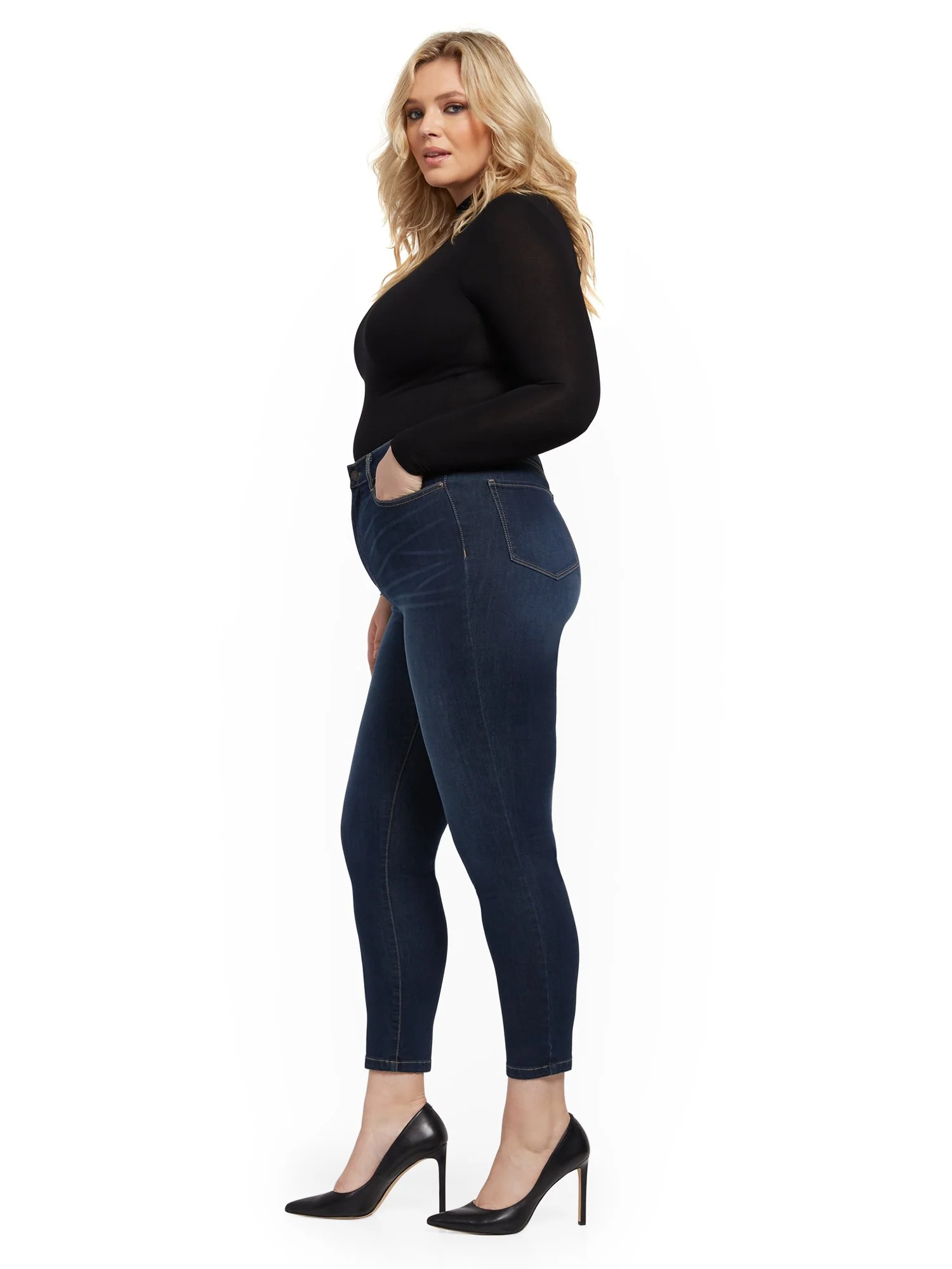 Super High-Waisted No-Gap Super-Skinny Jeans - Dark Blue - Image 18