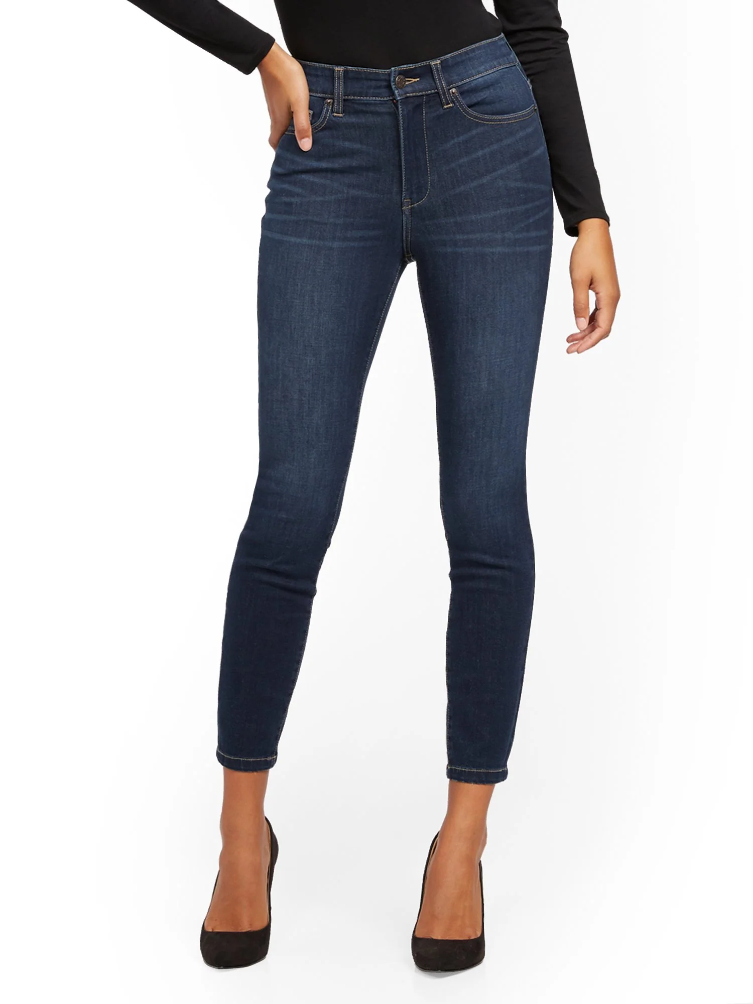 Super High-Waisted No-Gap Super-Skinny Jeans - Dark Blue - Image 20