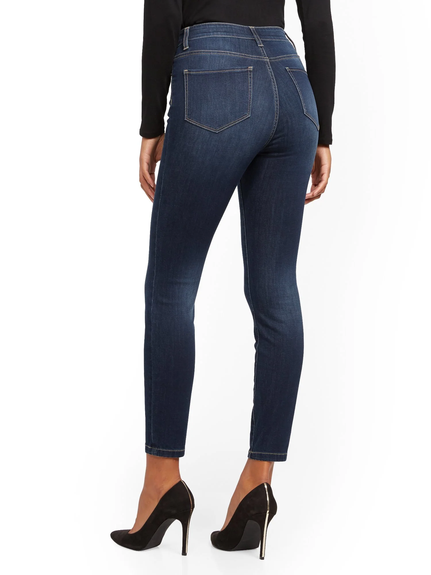 Super High-Waisted No-Gap Super-Skinny Jeans - Dark Blue - Image 4