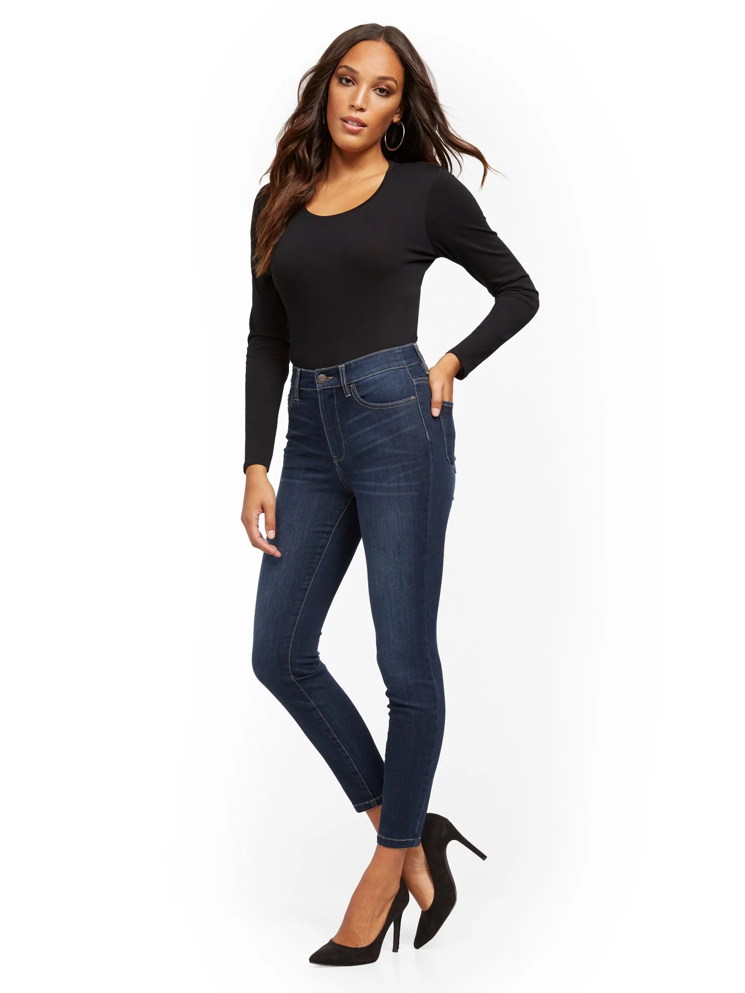 Super High-Waisted No-Gap Super-Skinny Jeans - Dark Blue - Image 6