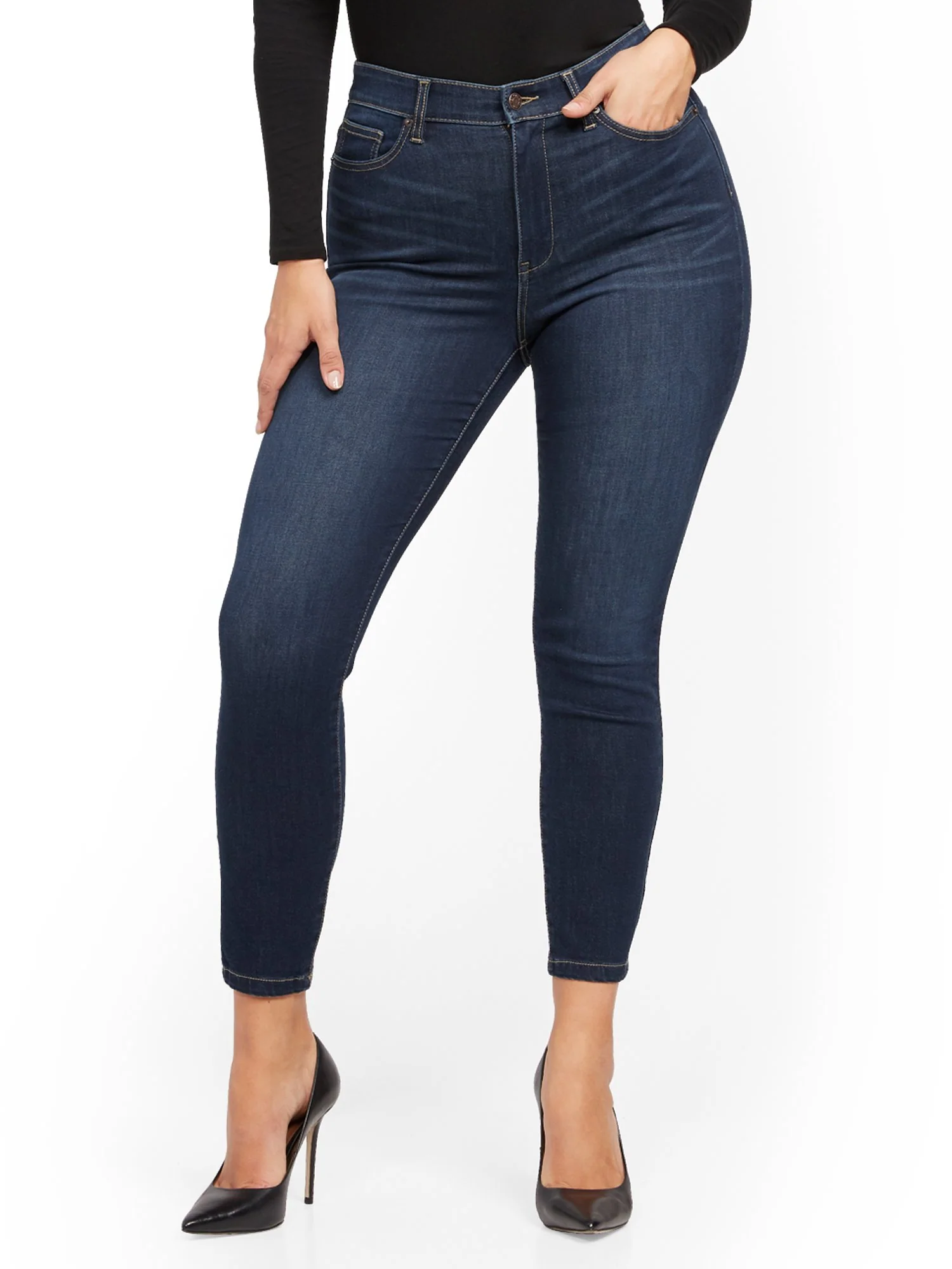 Super High-Waisted No-Gap Super-Skinny Jeans - Dark Blue - Image 9