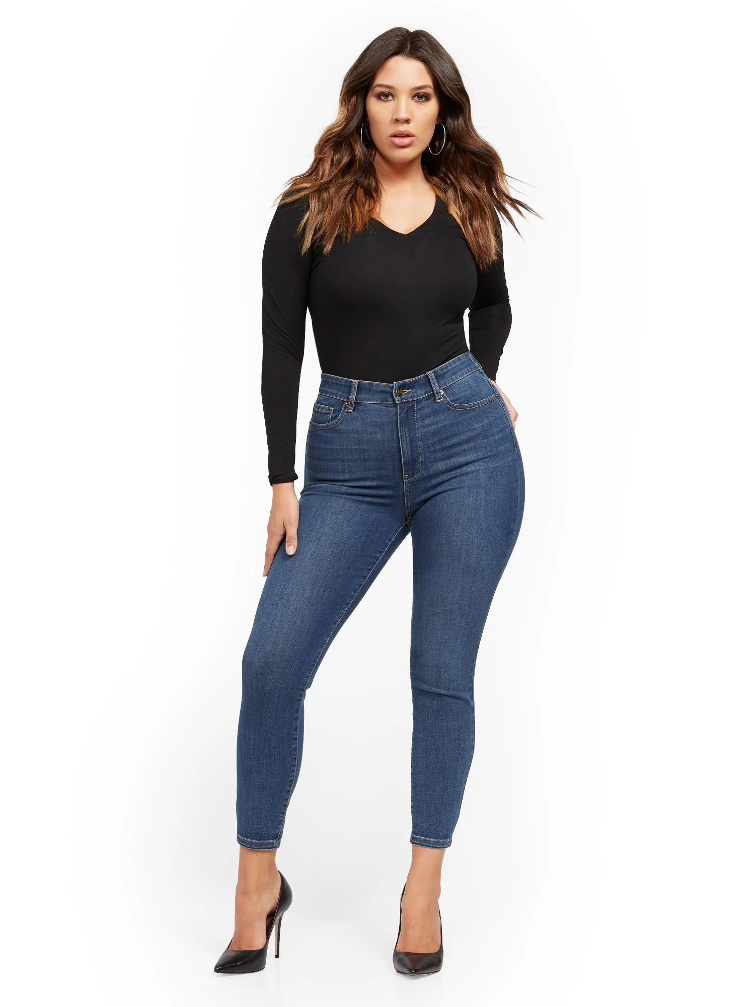 Super High-Waisted No-Gap Super-Skinny Jeans - Medium Blue - Image 11
