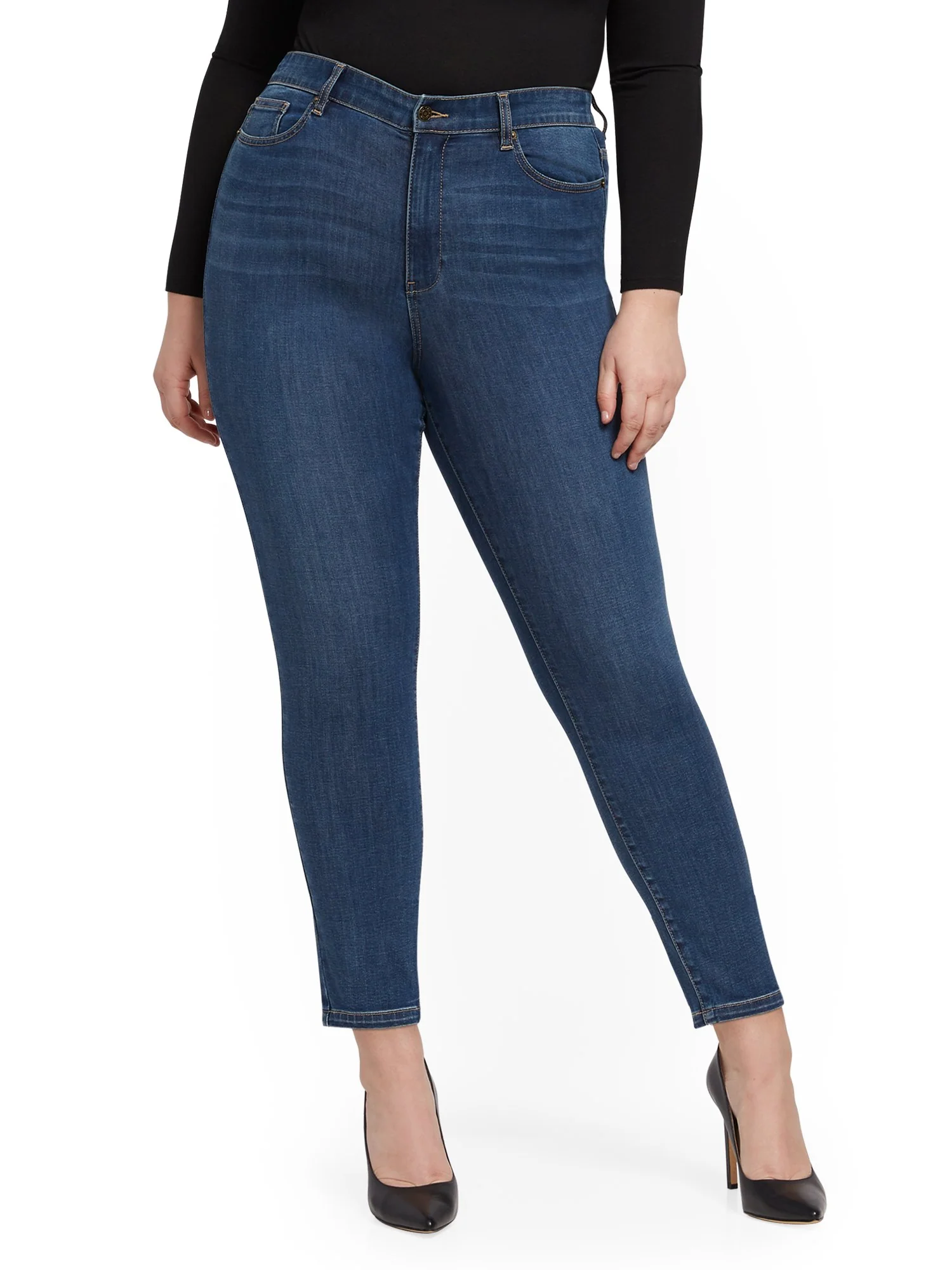Super High-Waisted No-Gap Super-Skinny Jeans - Medium Blue - Image 15