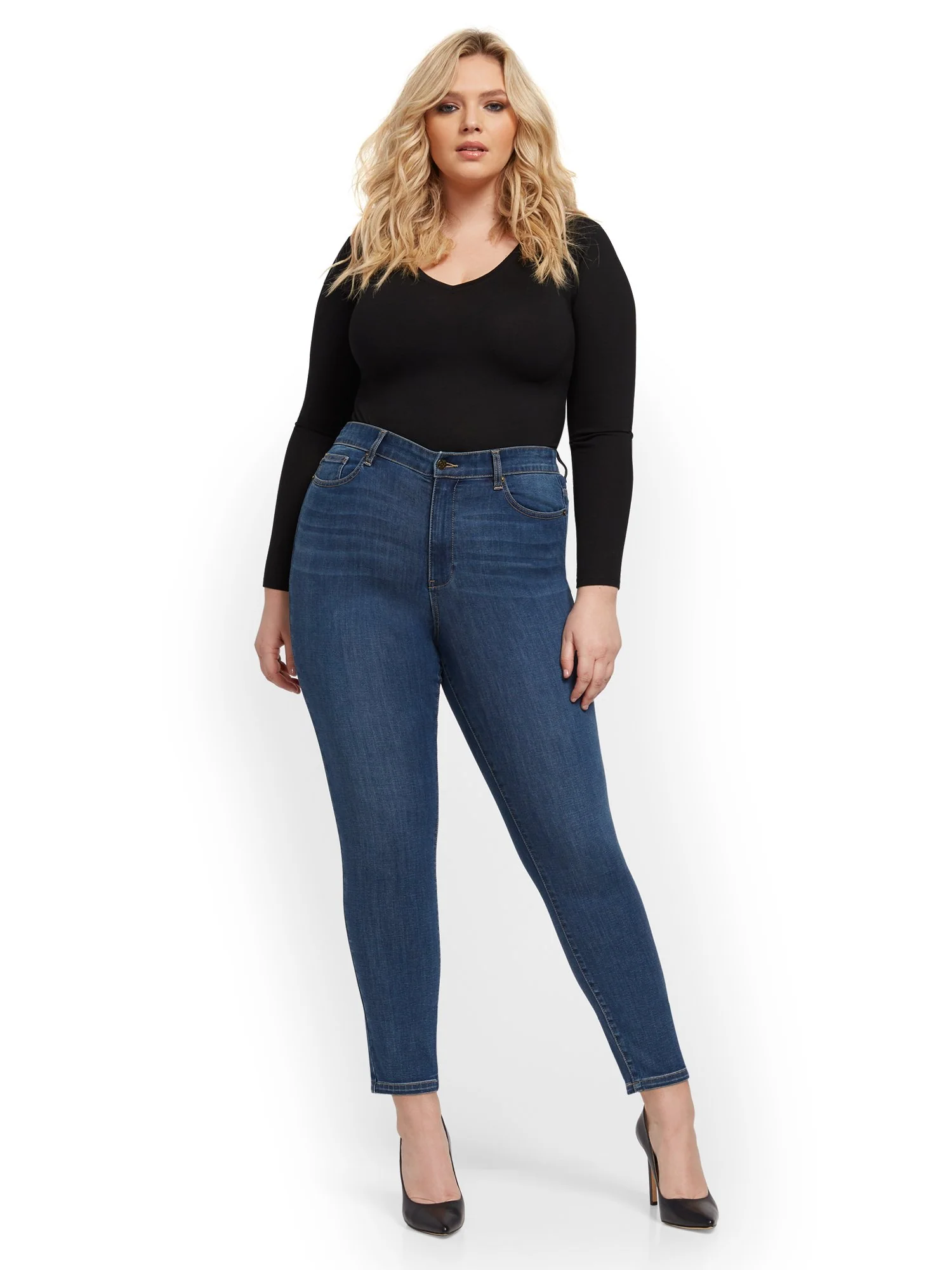 Super High-Waisted No-Gap Super-Skinny Jeans - Medium Blue - Image 17