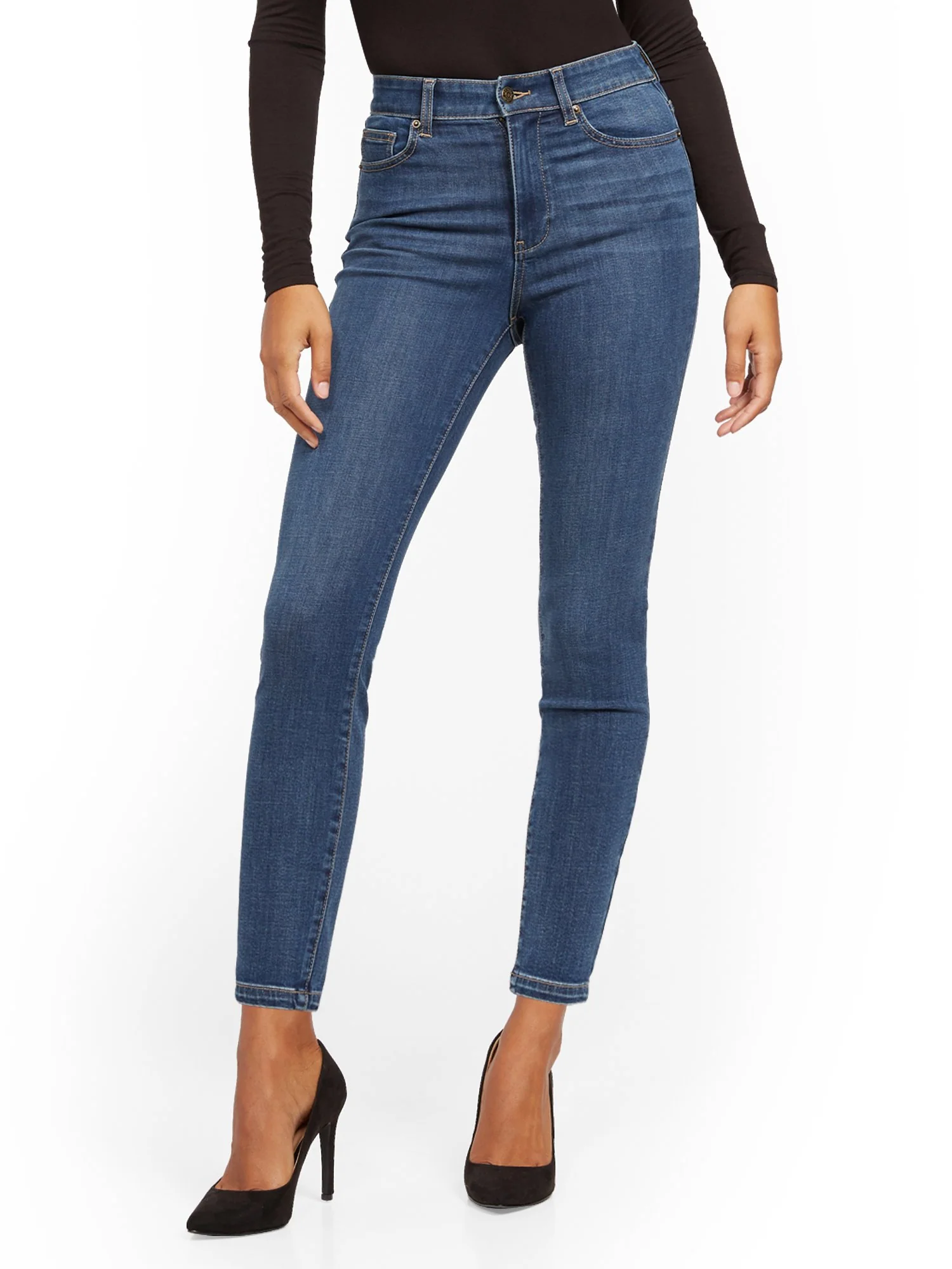 Super High-Waisted No-Gap Super-Skinny Jeans - Medium Blue - Image 20