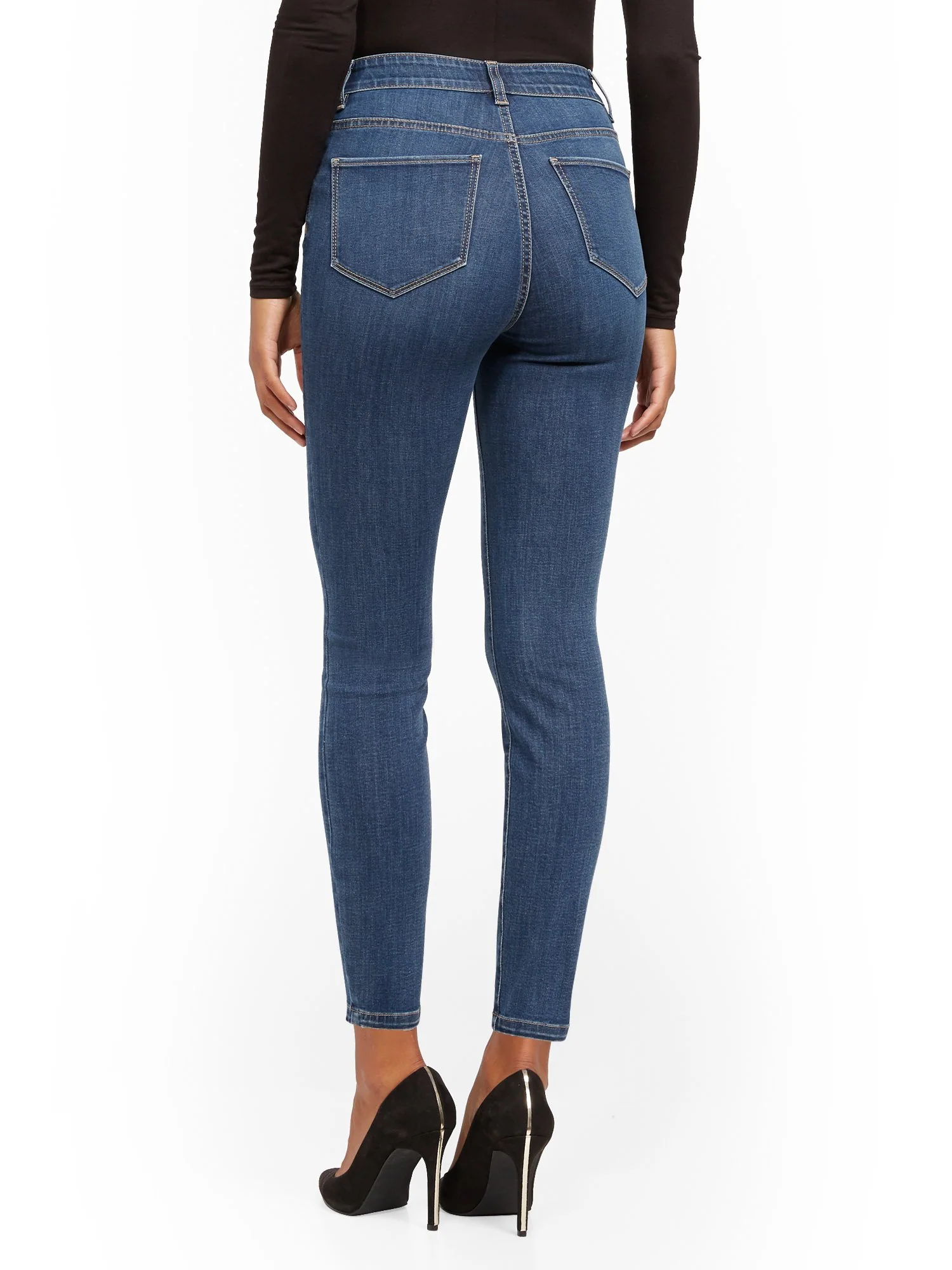 Super High-Waisted No-Gap Super-Skinny Jeans - Medium Blue - Image 21