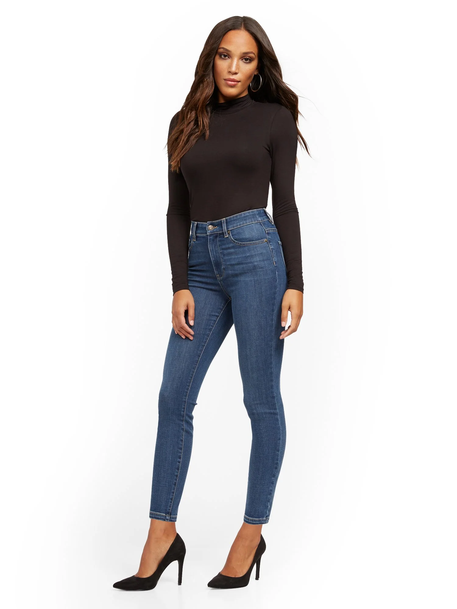 Super High-Waisted No-Gap Super-Skinny Jeans - Medium Blue - Image 6