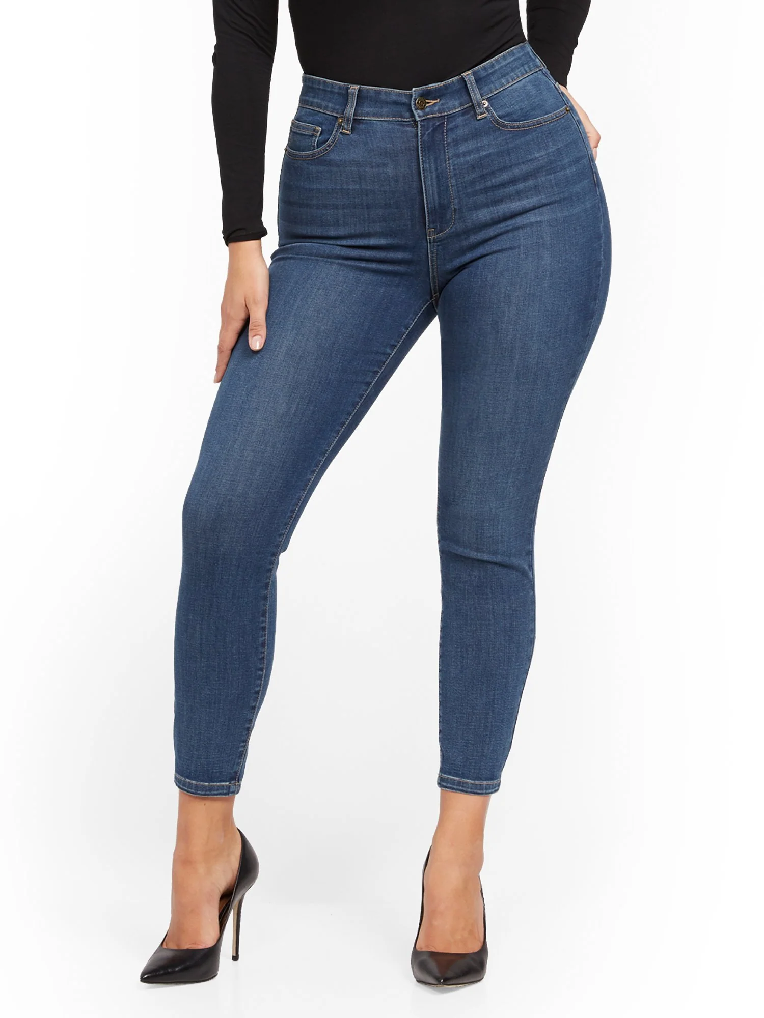 Super High-Waisted No-Gap Super-Skinny Jeans - Medium Blue - Image 8