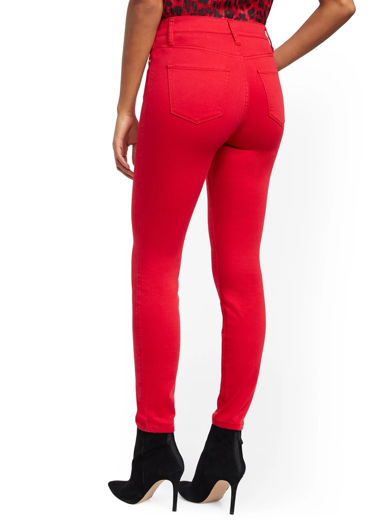 Super High-Waisted No-Gap Super-Skinny Jeans - Red - Image 4