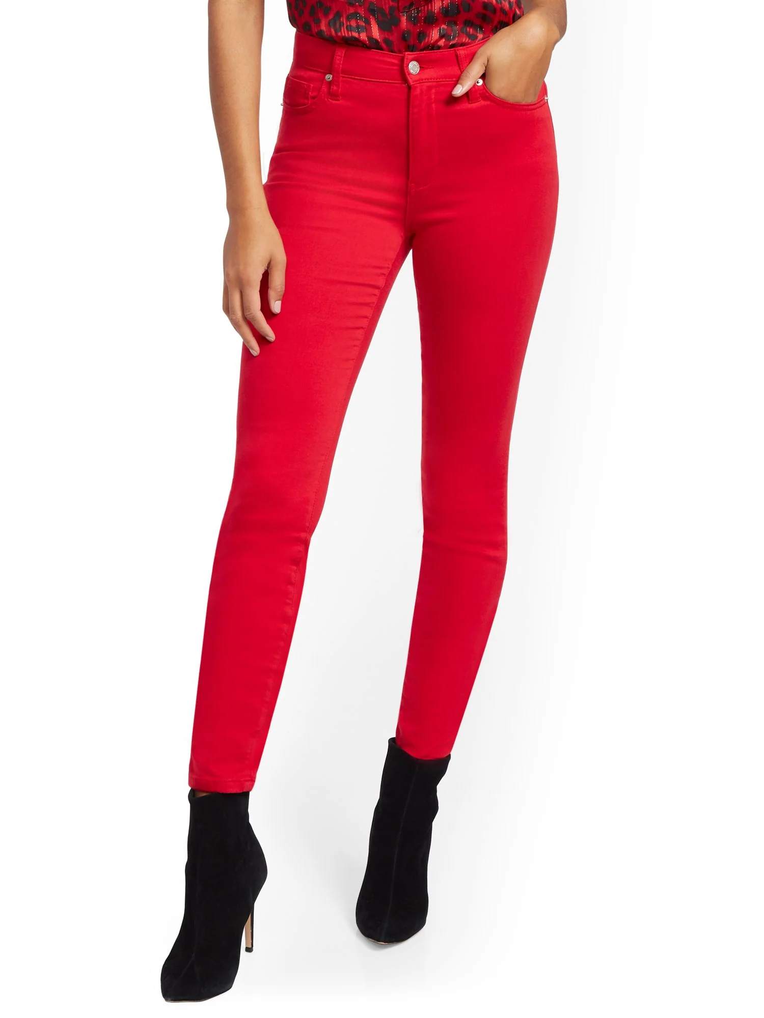 Super High-Waisted No-Gap Super-Skinny Jeans - Red - Image 7