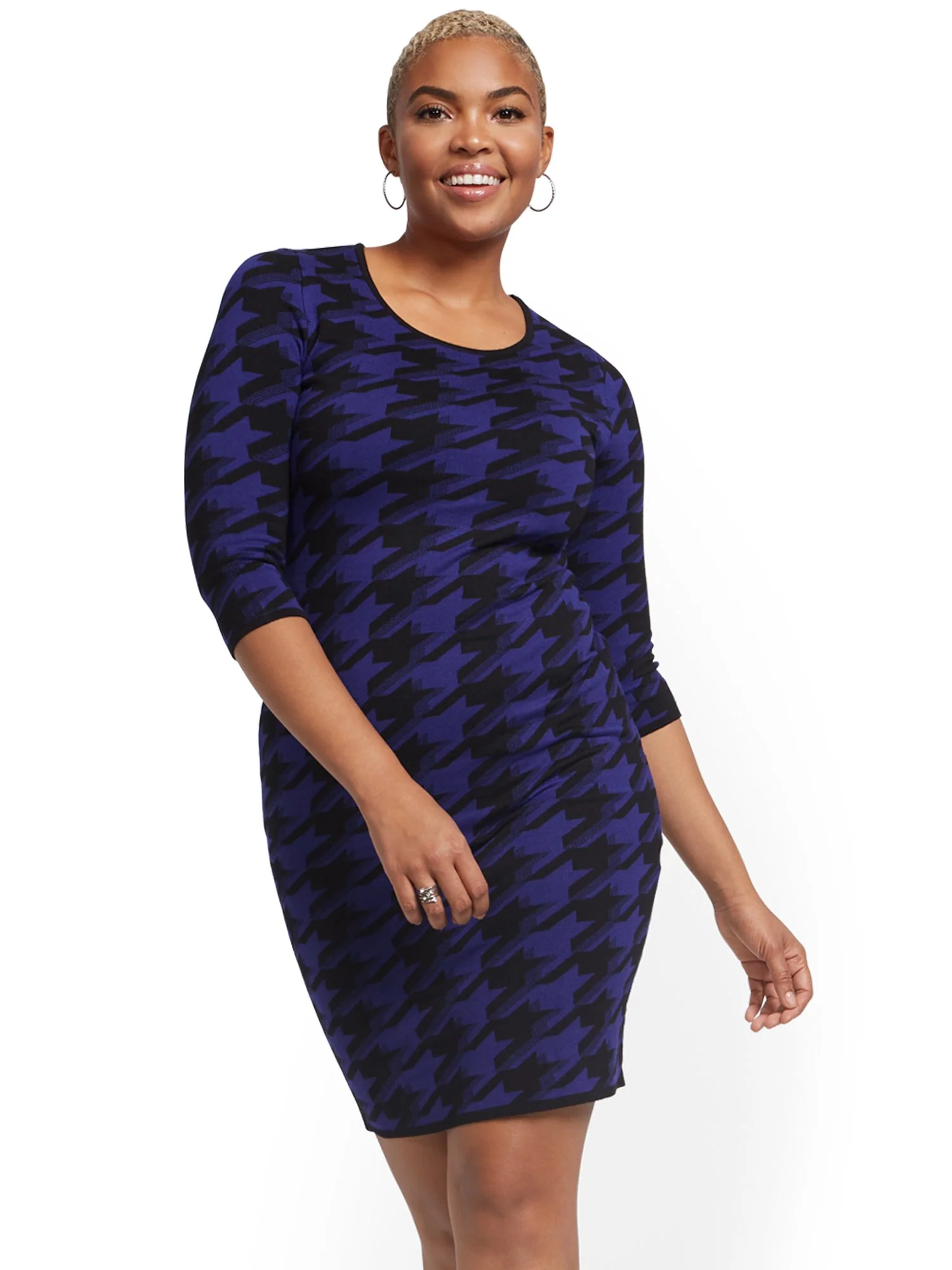 Sweater Sheath Dress - Houndstooth