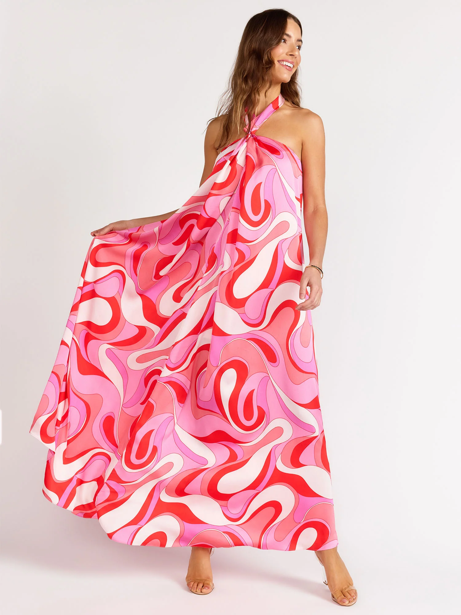 Swirl Print Halter Neck Maxi Dress - Aakaa - Image 3