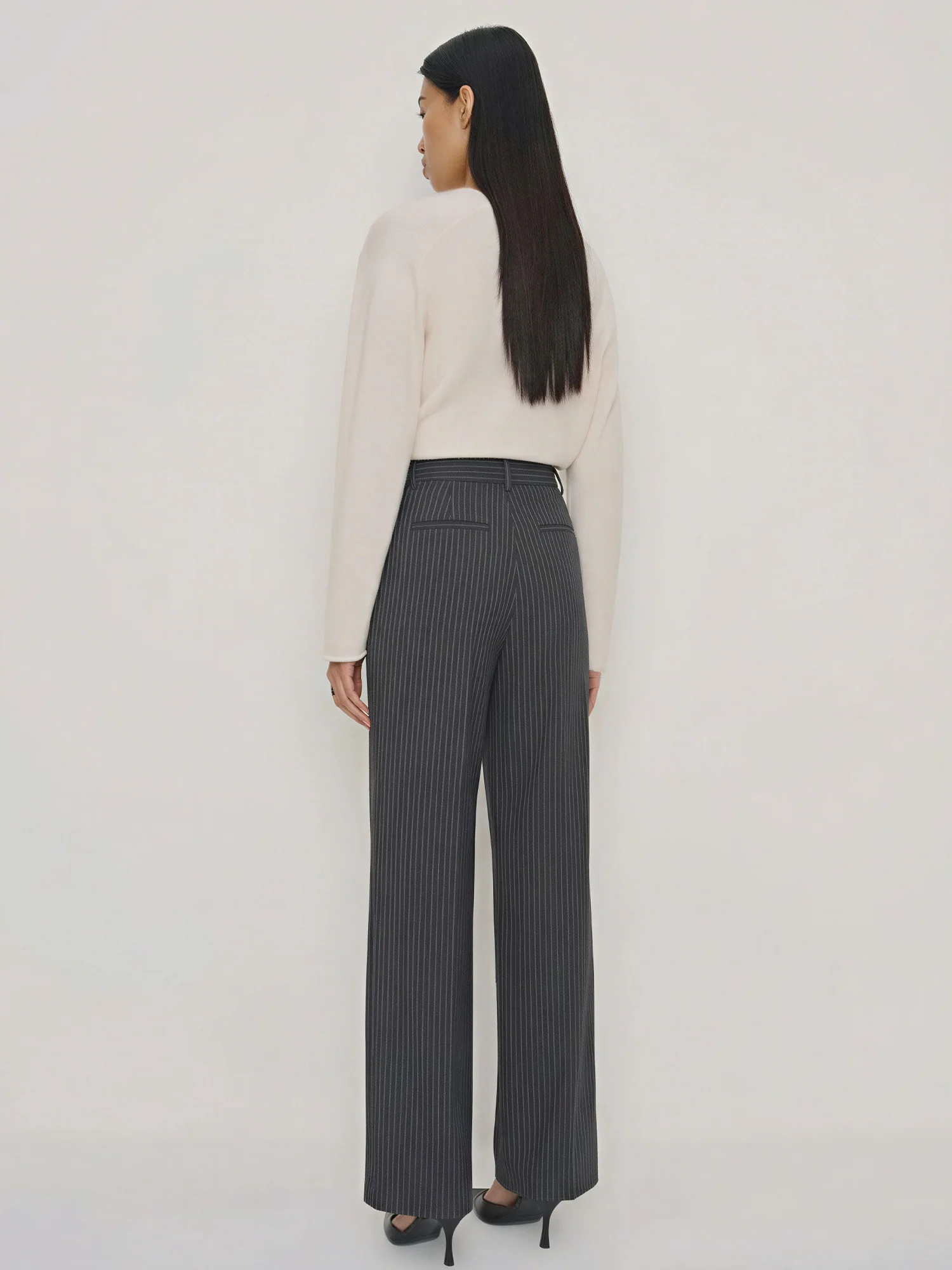 Tailored Classic High-Wasited Striped Straight Leg Woven Pants - Image 4