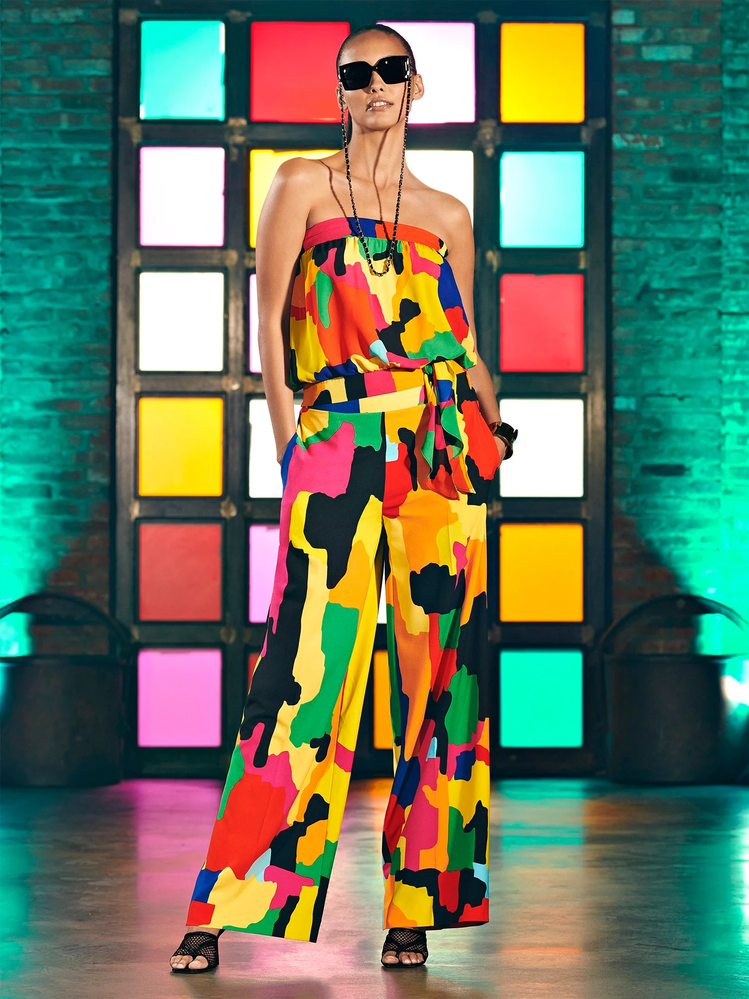 Tall Abstract Wide-Leg Tie-Waist Pant