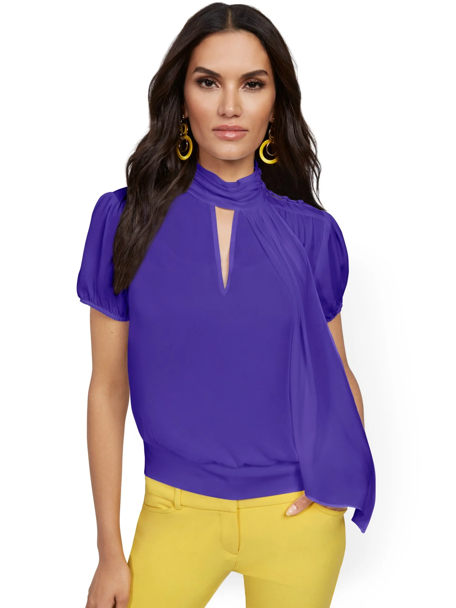 Tall Button-Accent Scarf Blouse - 7th Avenue - Image 2