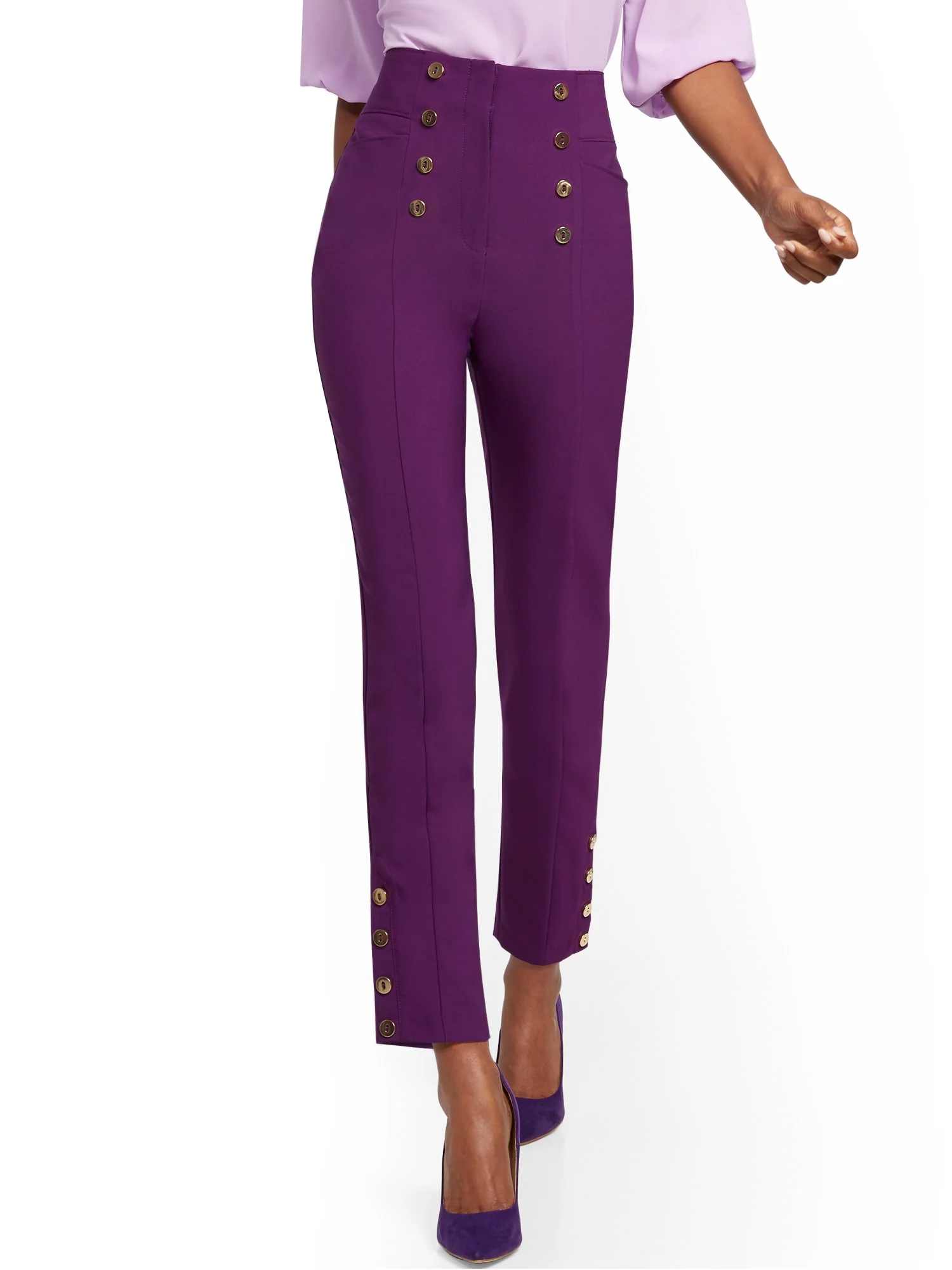 Tall Button-Accent Straight Slim-Leg Ankle Pant - 7th Avenue - Image 2