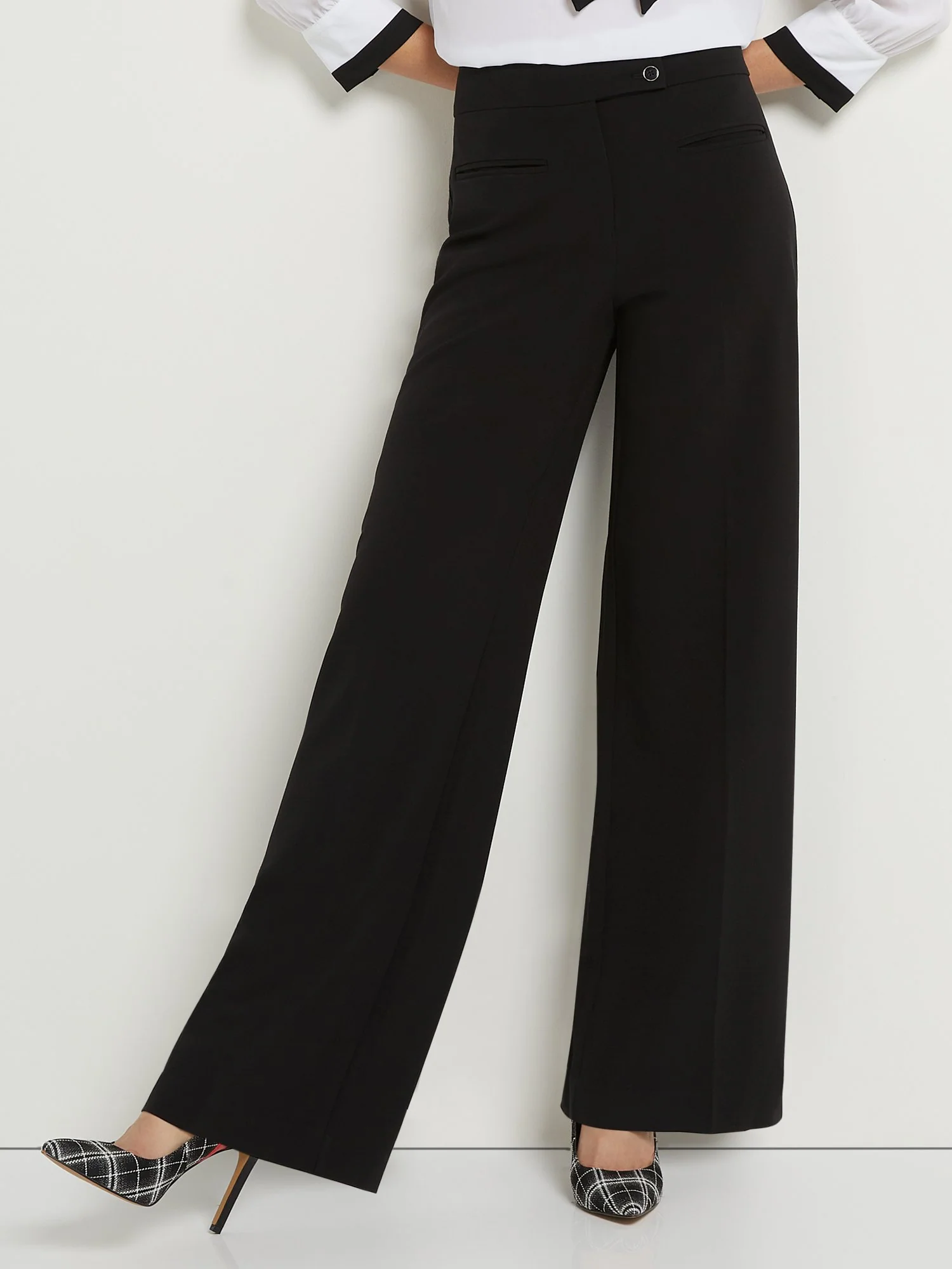 Tall Button Tab-Waist Wide-Leg Pant - Essential Stretch