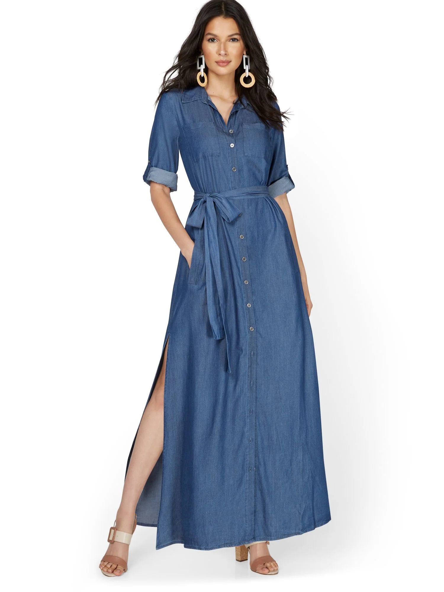 Tall Chambray Belted Maxi Shirtdress - Image 2