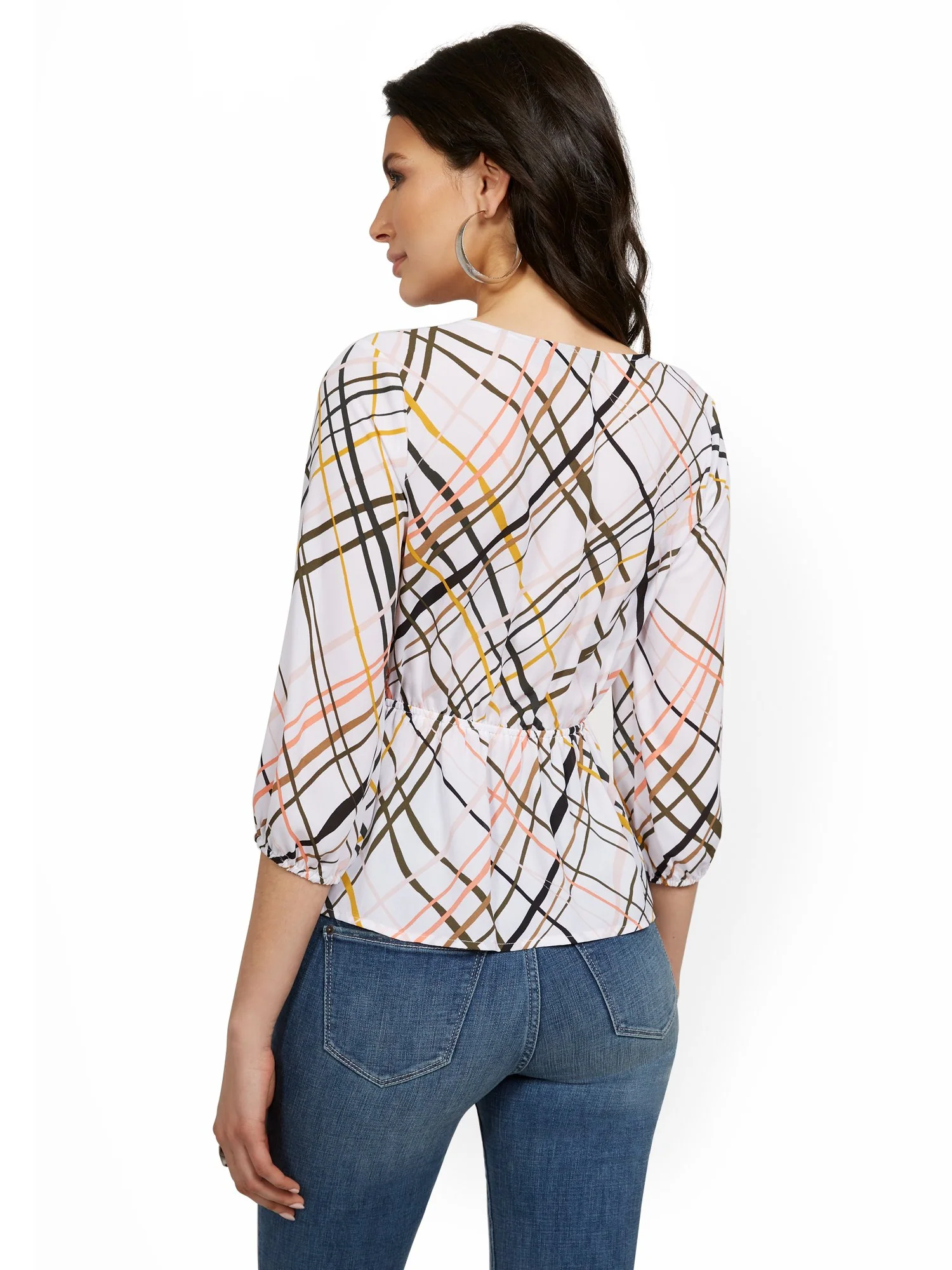 Tall Cinch-Waist Wrap Crosshatch Top - Image 3