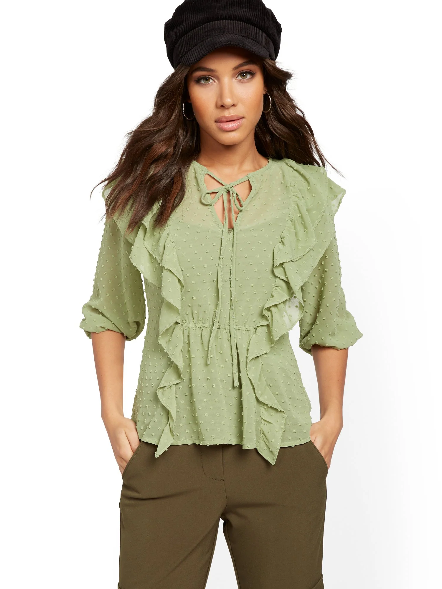 Tall Clip-Dot Ruffle Blouse - Lily & Cali - Image 2