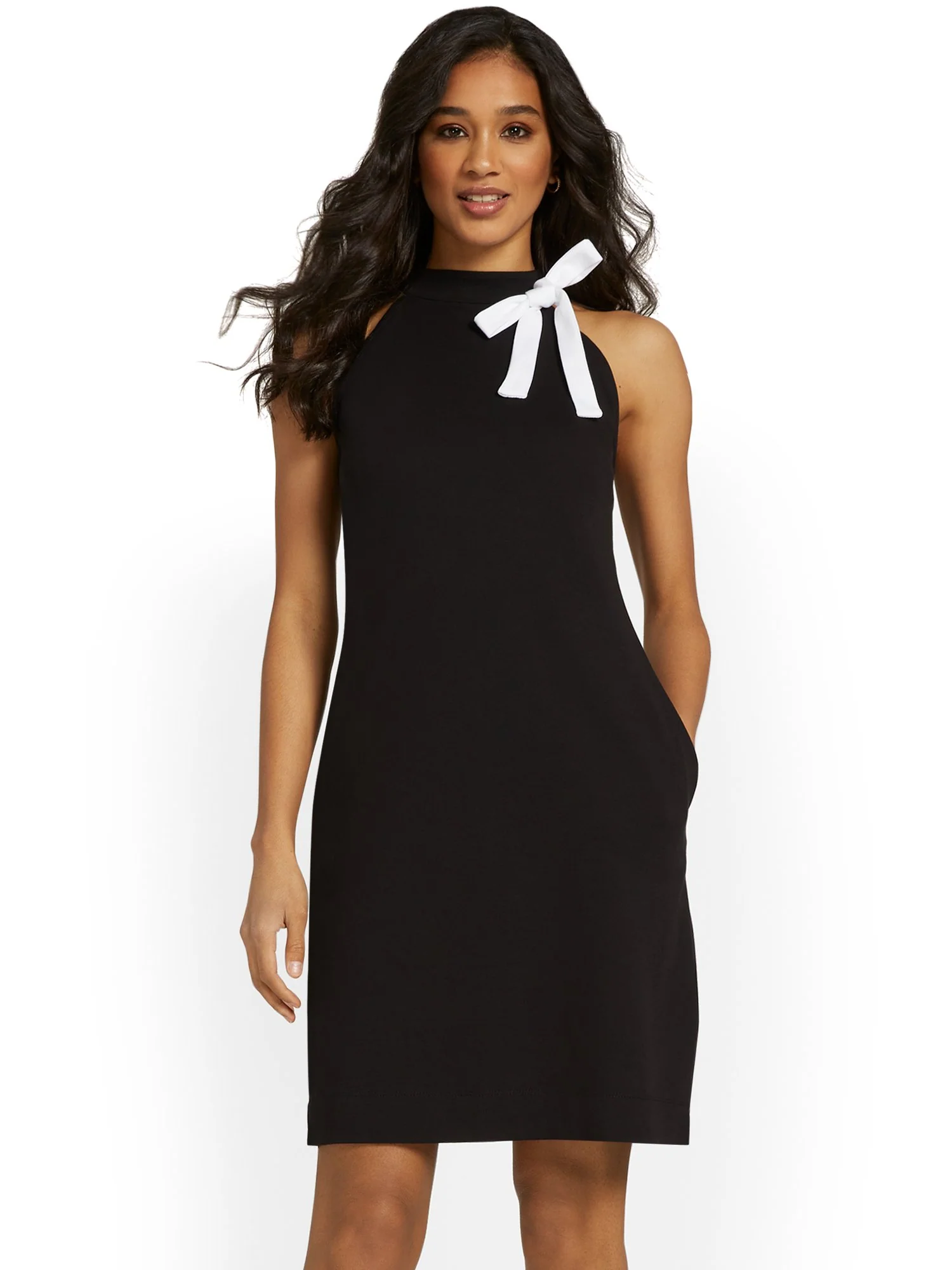 Tall Contrast-Bow Halterneck Dress - City Knits - Image 6