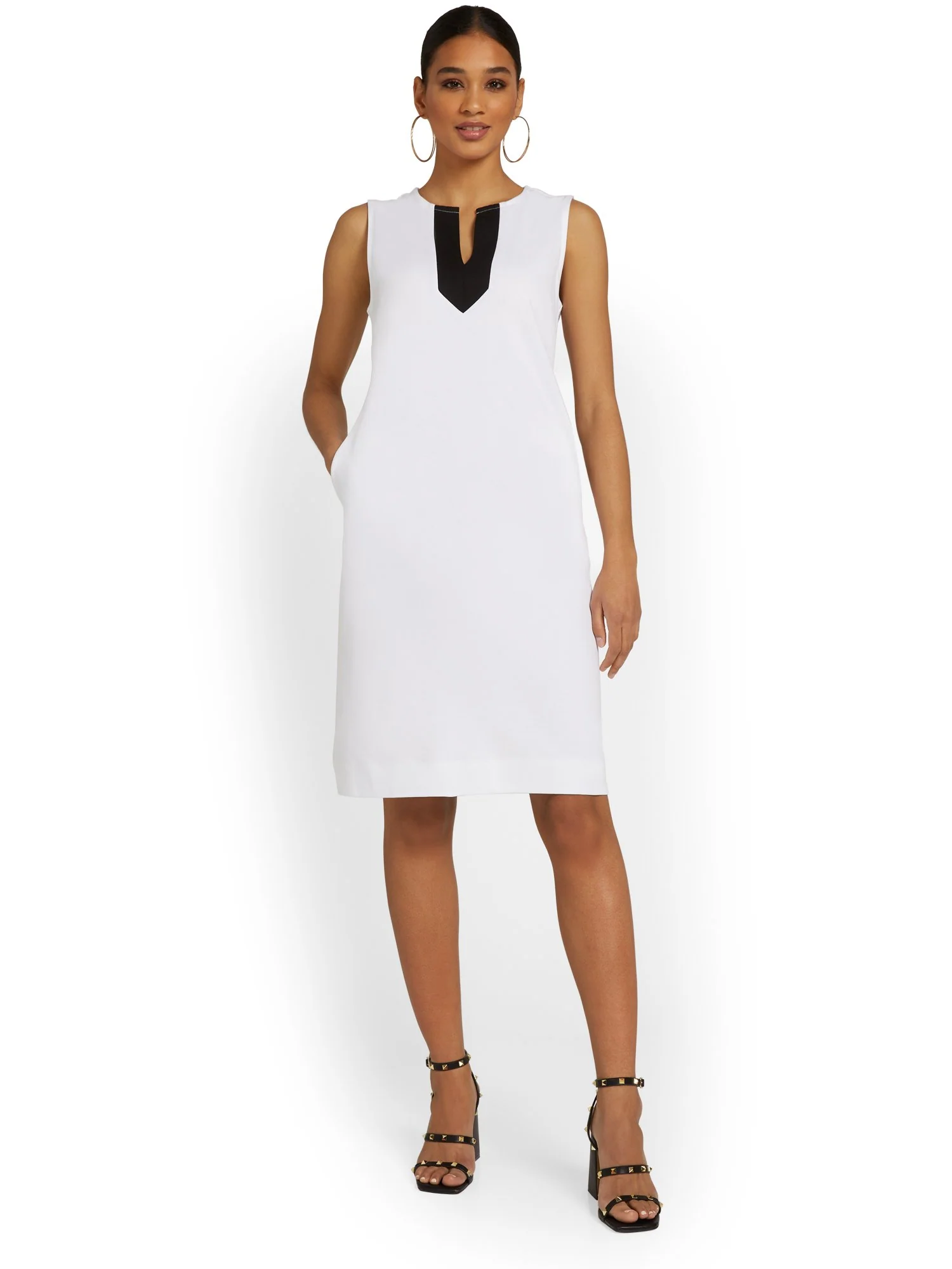 Tall Contrast Split-Neck Shift Dress - City Knits - Image 4