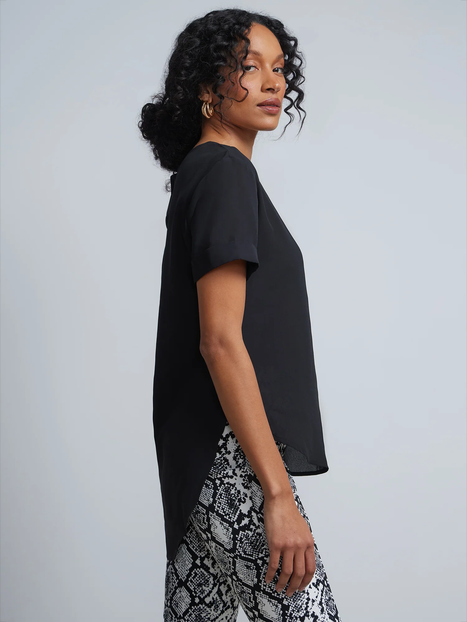 Tall Crewneck Side-Slit Cuffed Tee - Image 2