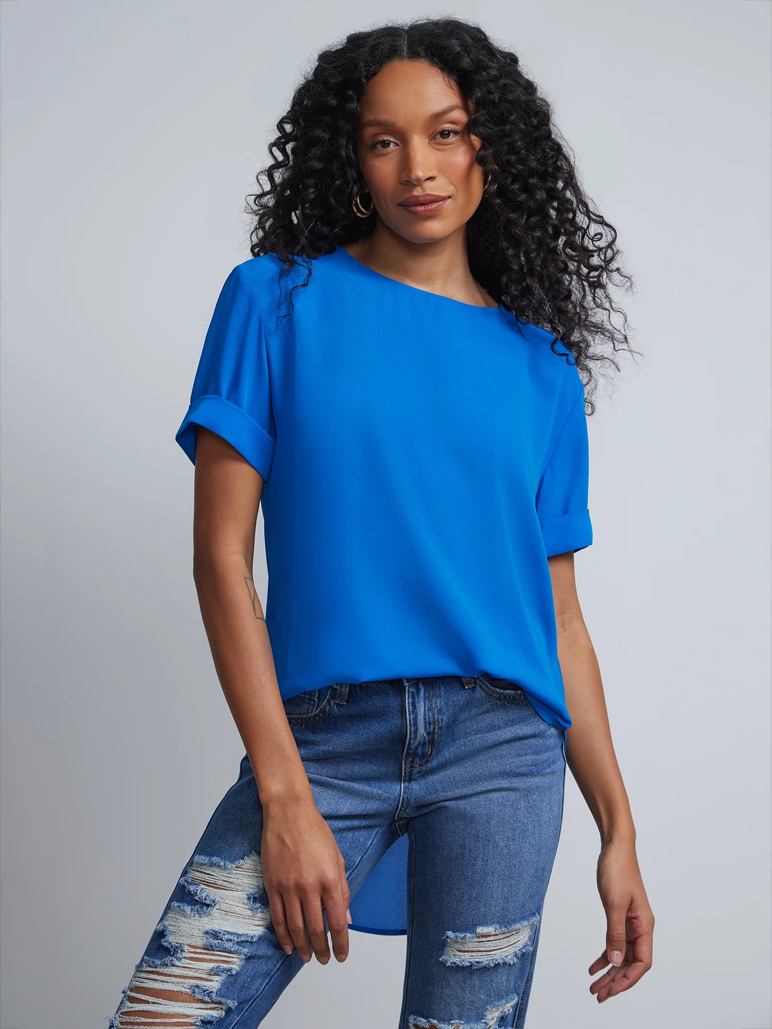 Tall Crewneck Side-Slit Cuffed Tee - Image 34