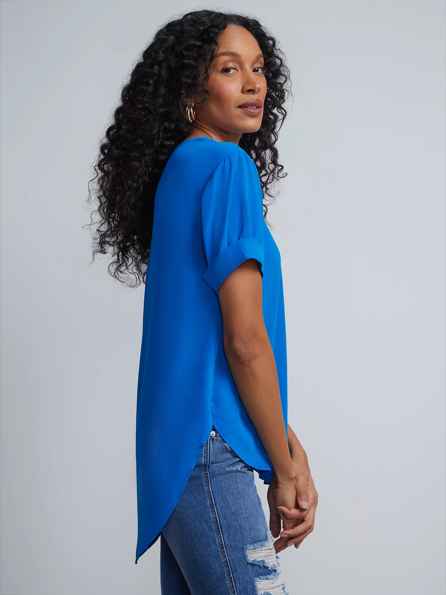Tall Crewneck Side-Slit Cuffed Tee - Image 35
