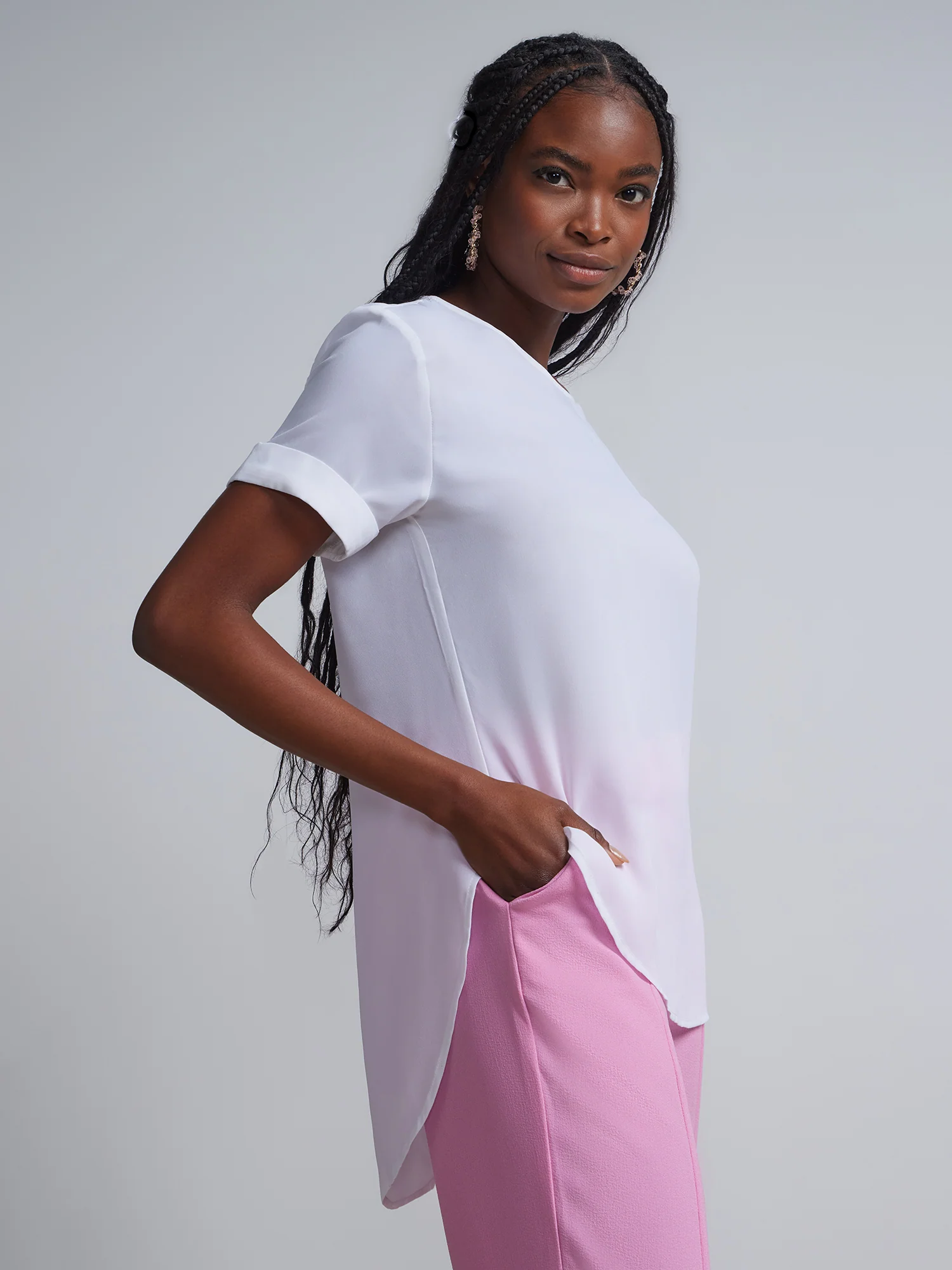 Tall Crewneck Side-Slit Cuffed Tee - Image 6