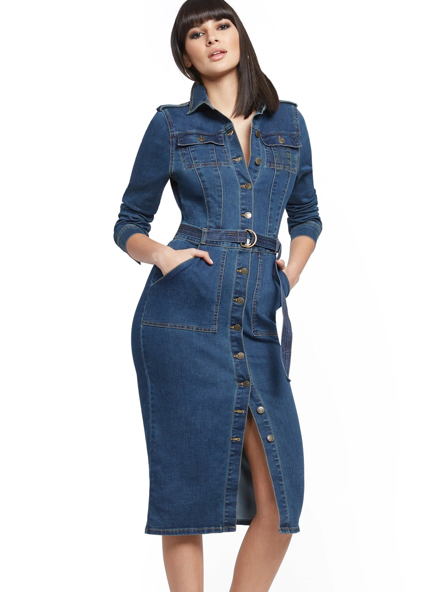 Tall Denim Utility Shirtdress - Dark Wash - Image 2