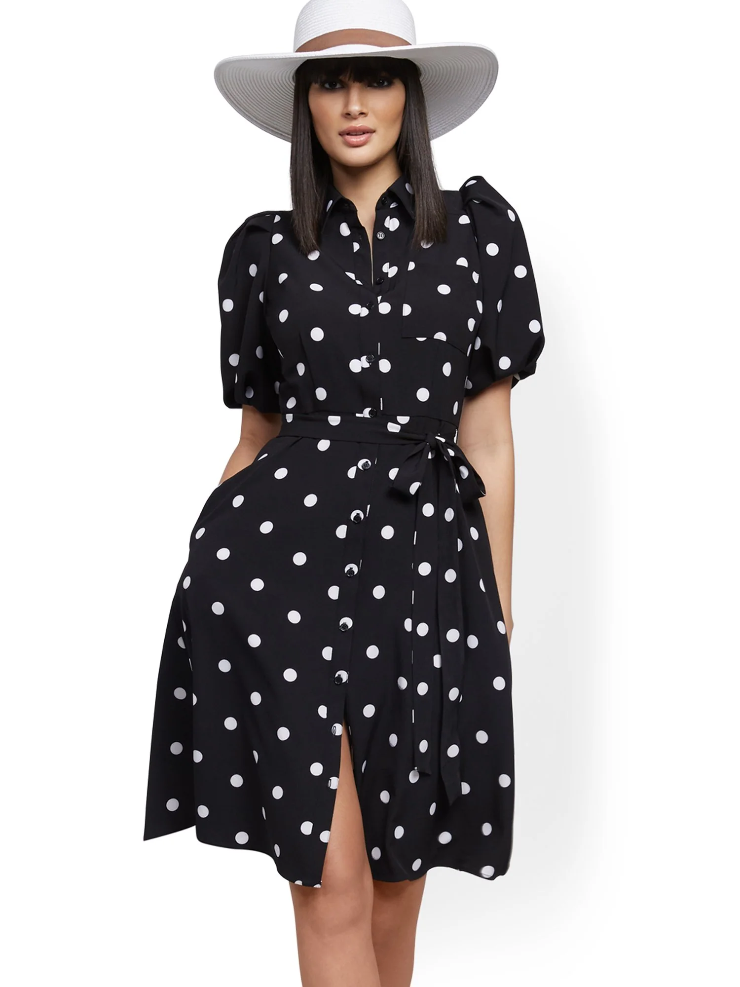 Tall Dot-Print Puff-Sleeve Shirtdress - Image 4