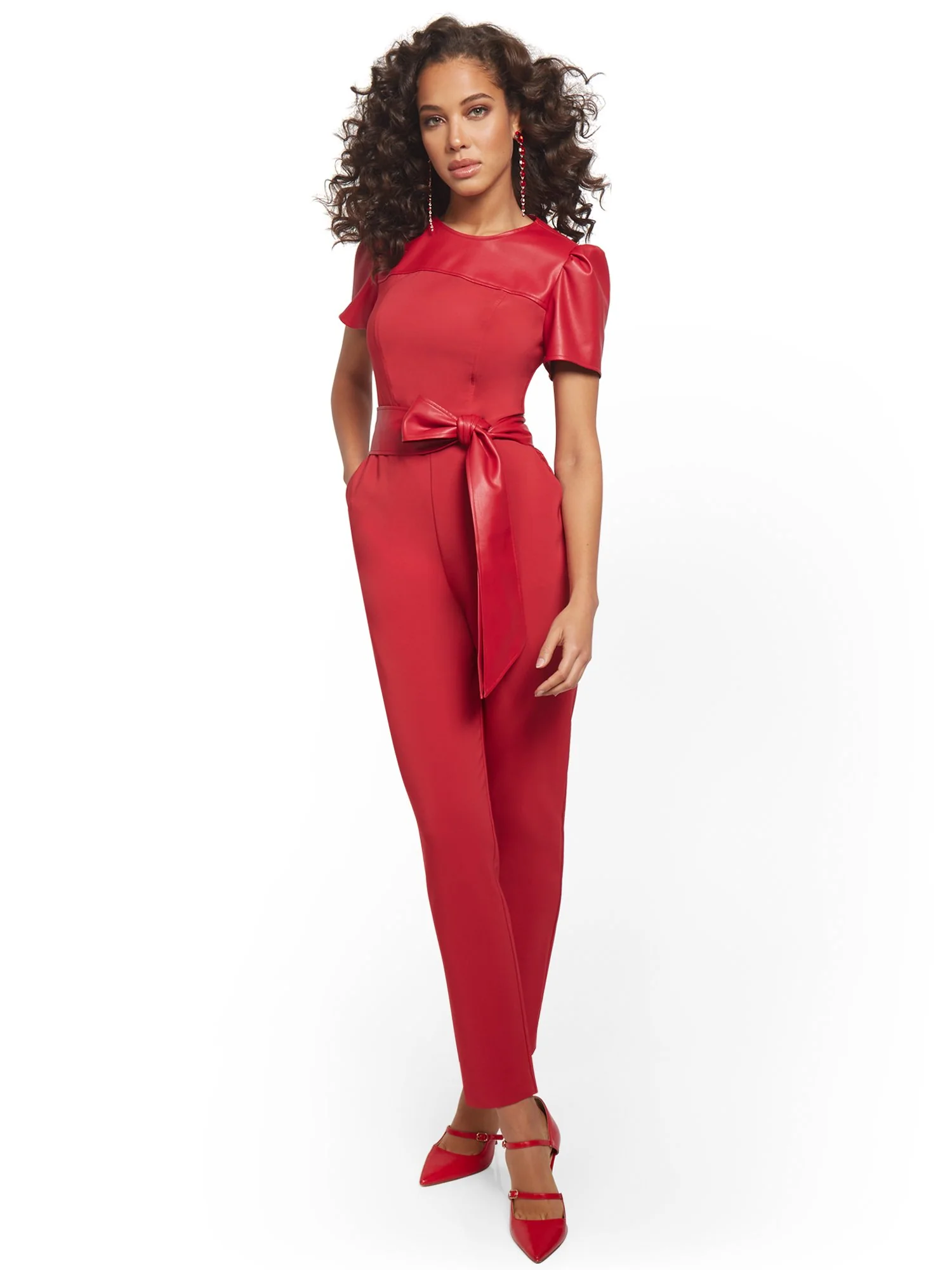 Tall Faux-Leather Puff-Sleeve Jumpsuit - Image 2