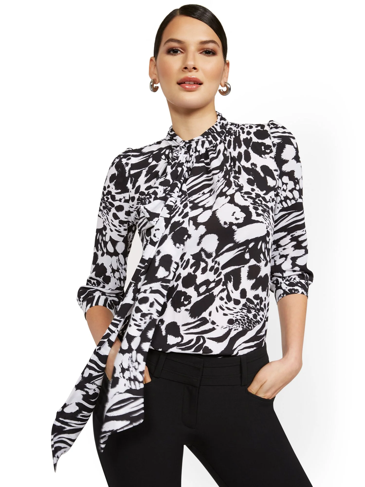 Tall Floral-Print Bow Blouse - 7th Avenue