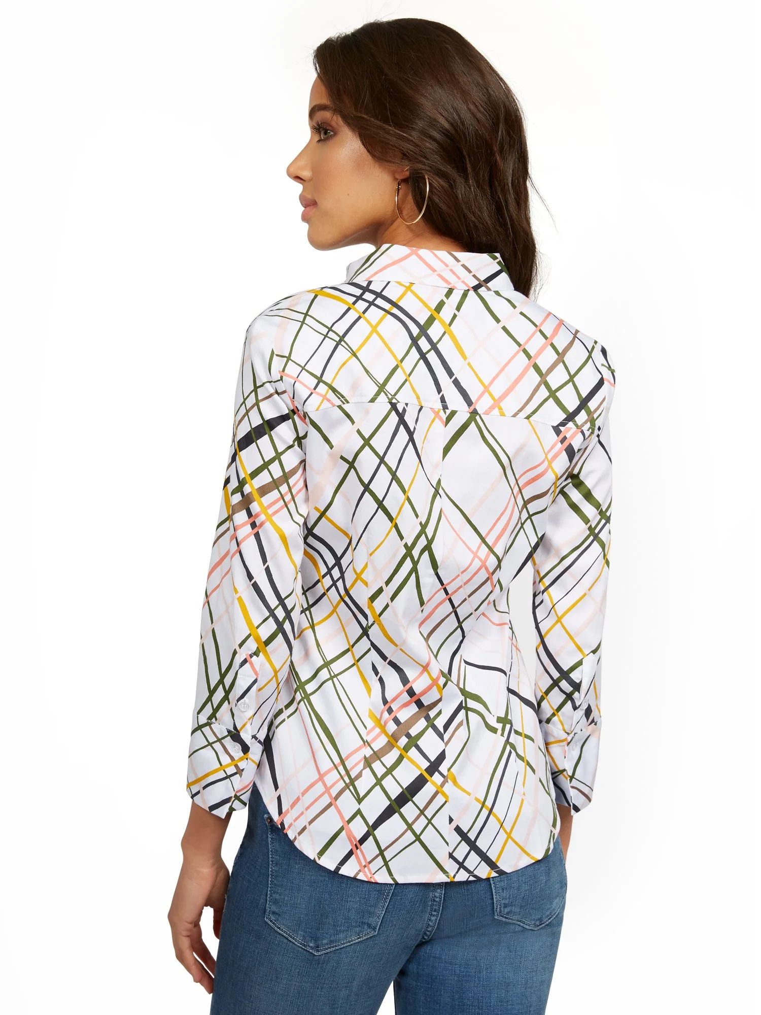 Tall Geo-Print Madison Stretch Shirt - Secret Snap - 7th Avenue - Image 3