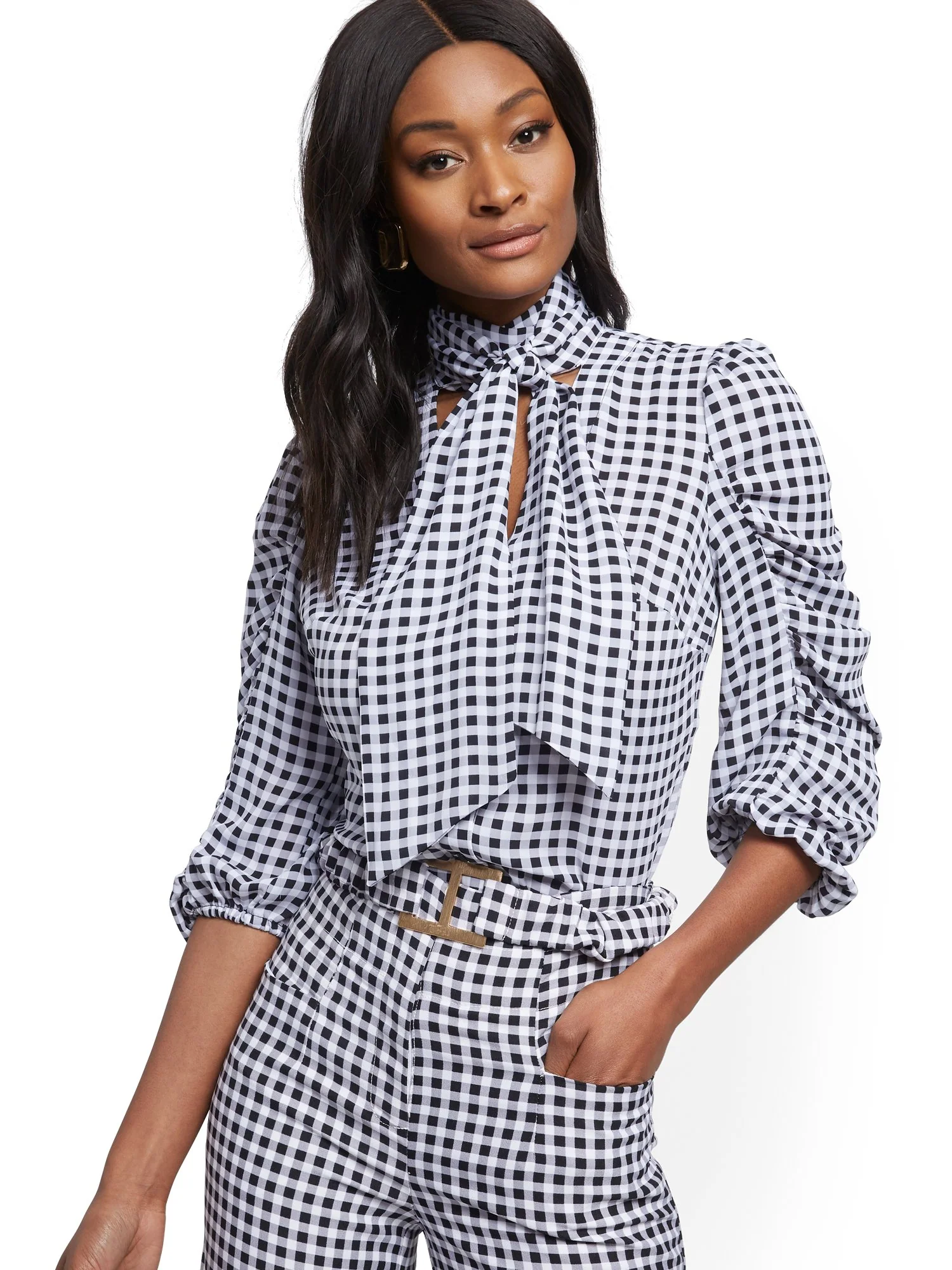Tall Gingham Tie-Front Blouse - 7th Avenue - Image 2