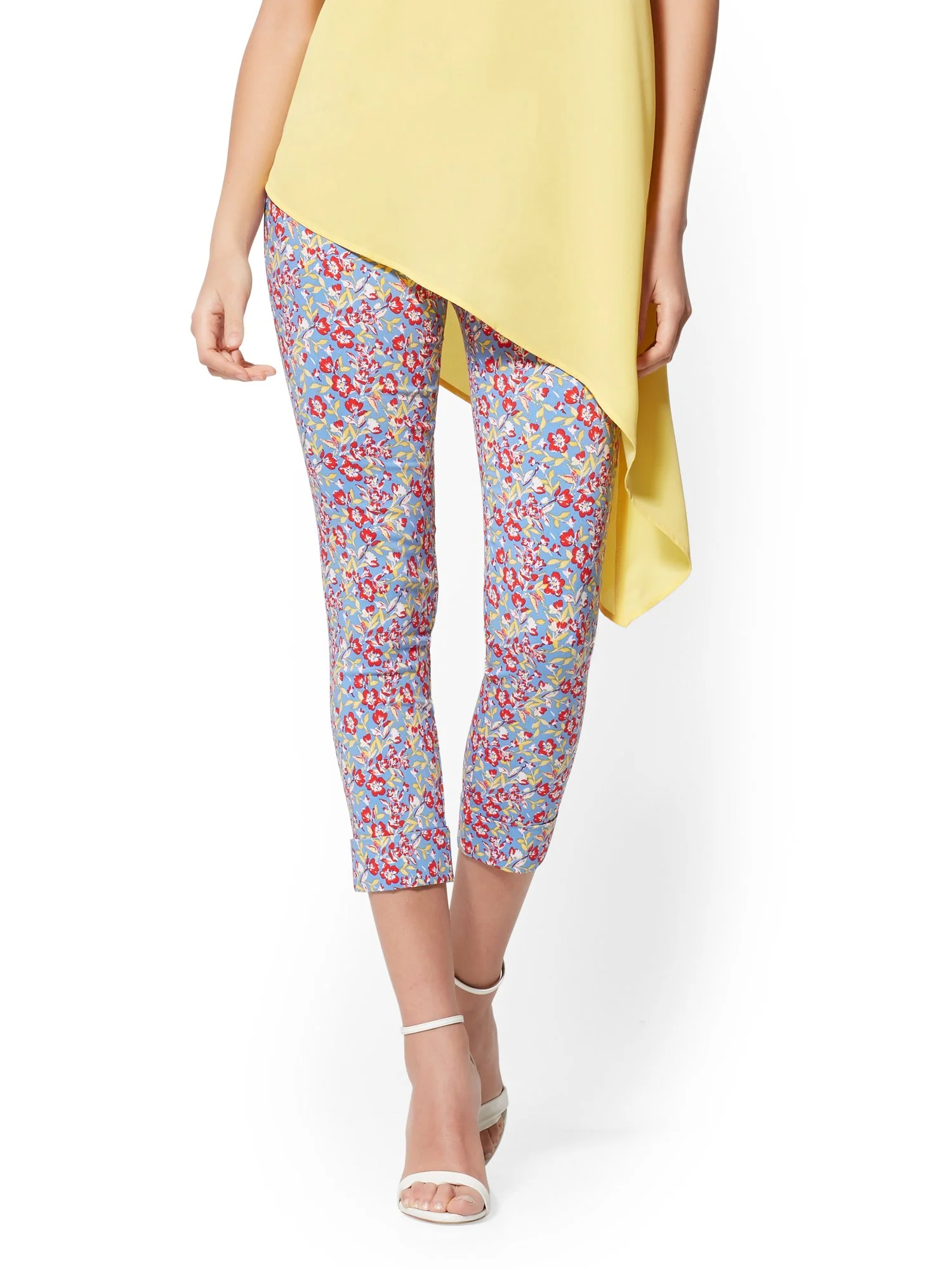 Tall High Waist Pull-On Capri Pant - Blue Floral