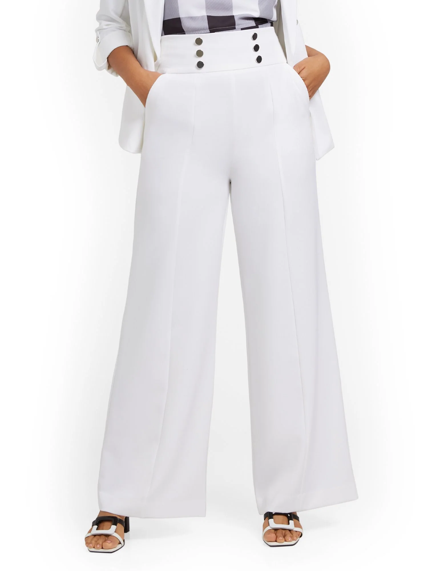 Tall High-Waisted Button-Front Wide-Leg Pant