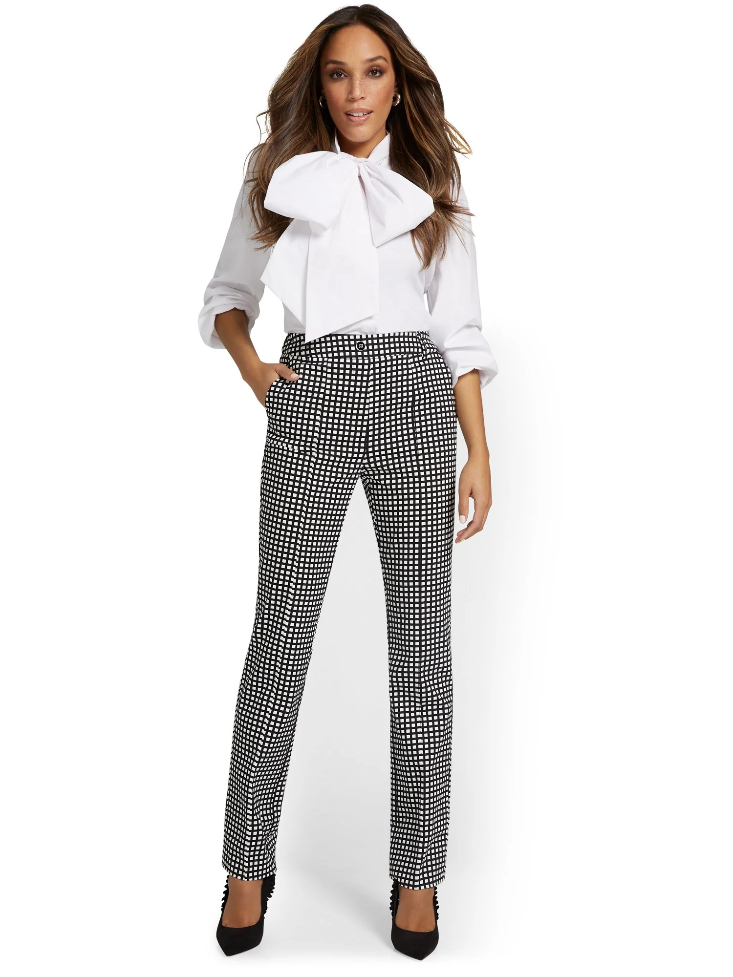 Tall High-Waisted Check Straight-Leg Pant - NY&Chic Collection - Image 7
