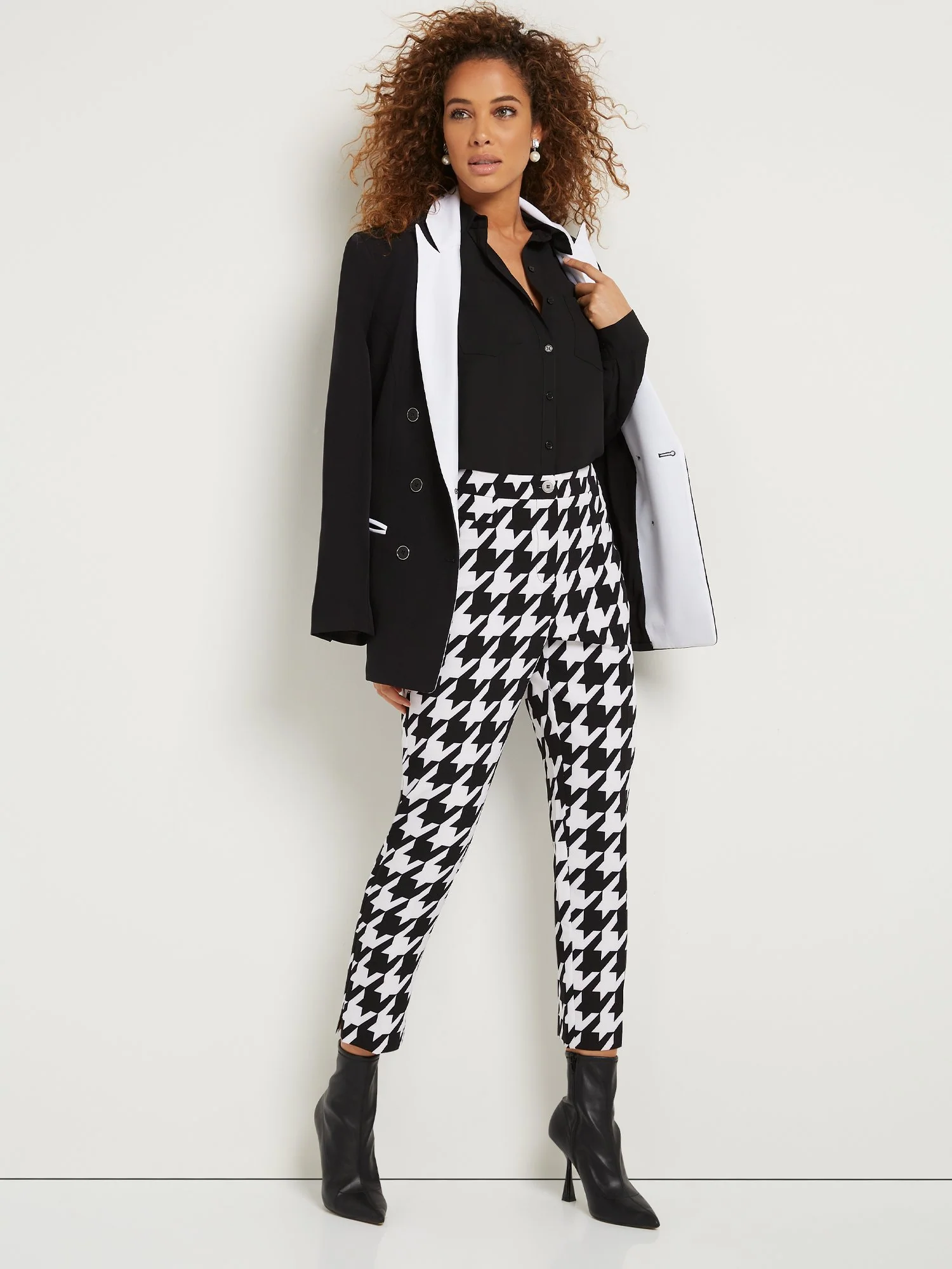 Tall Houndstooth Button-Waist Straight-Leg Ankle Pant - Image 2